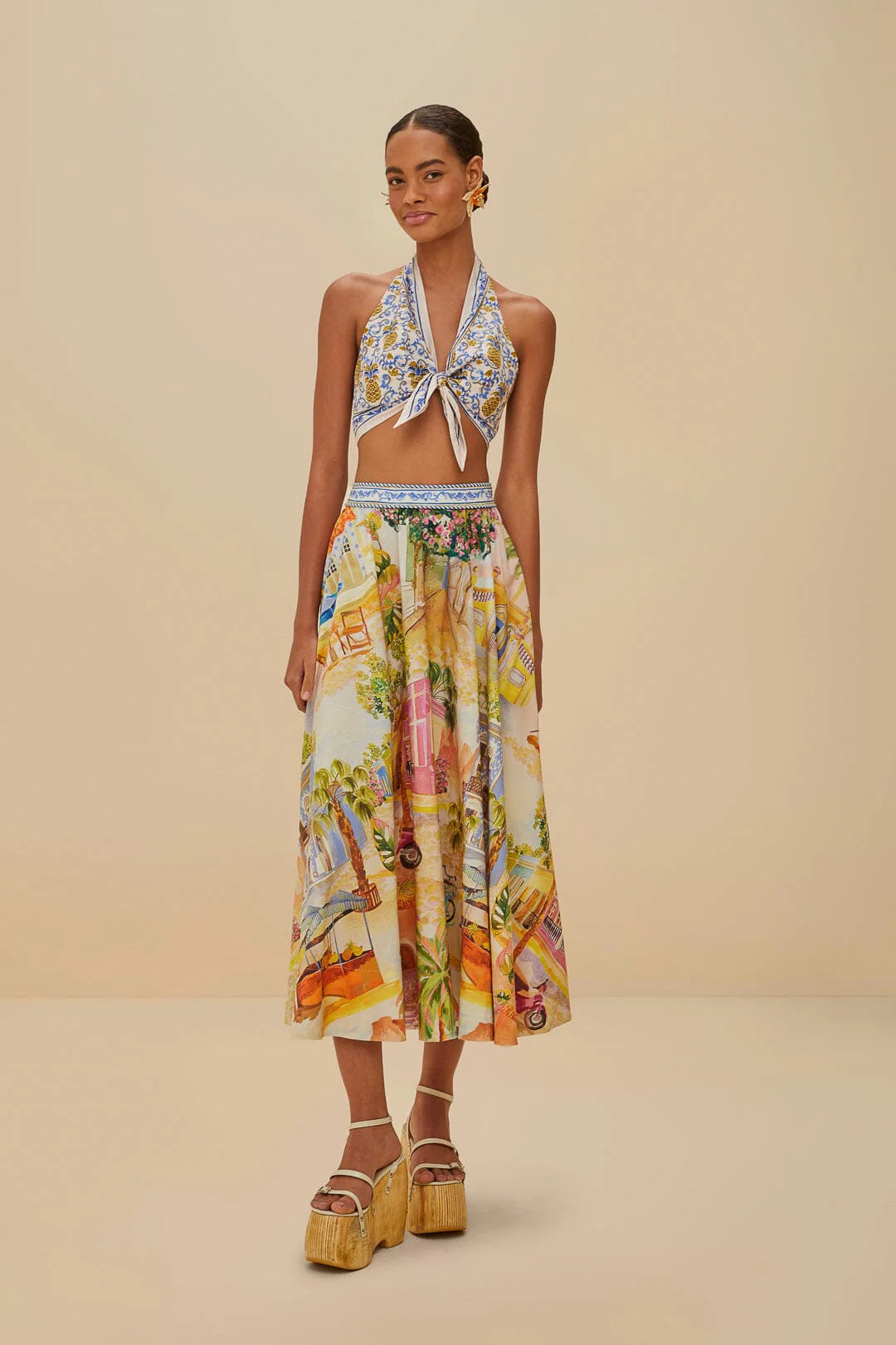 Falda Midi de Algodón Ecológico Aracati Multicolor