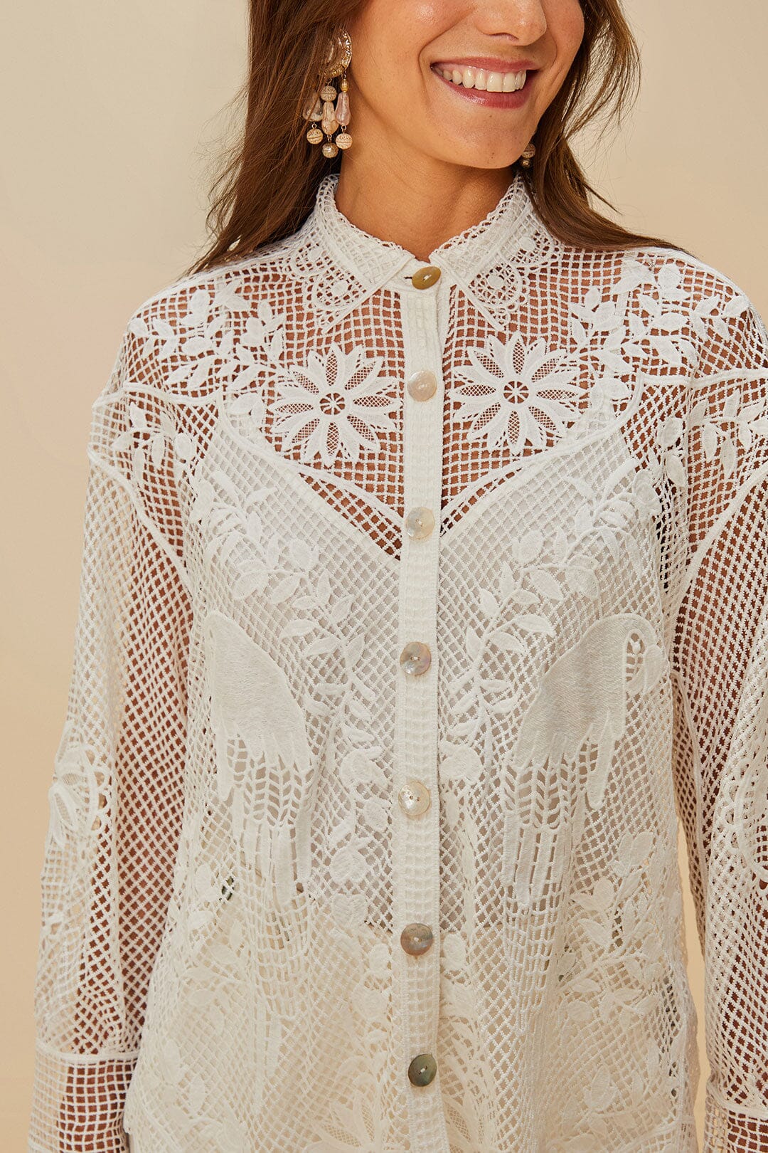 Camisa guipur paisaje blanco roto