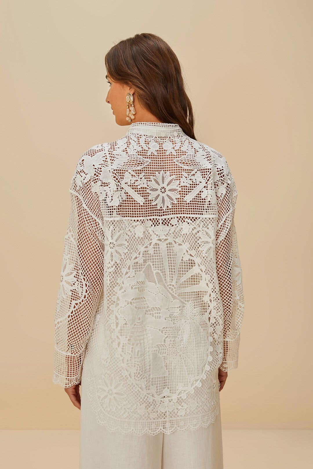 Camisa guipur paisaje blanco roto