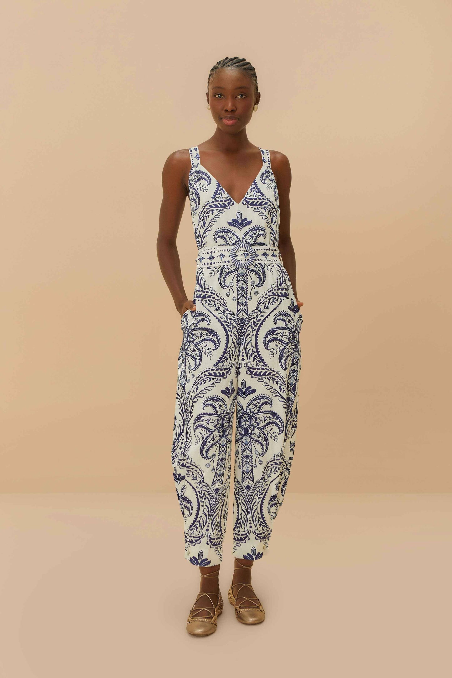 Off-White Tropical Cameo LENZING™ ECOVERO™ Euroflax™ Jumpsuit