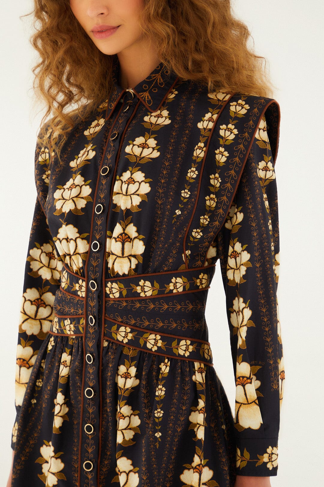 Black Bold Flowers Long Sleeve Organic Cotton Mini Dress