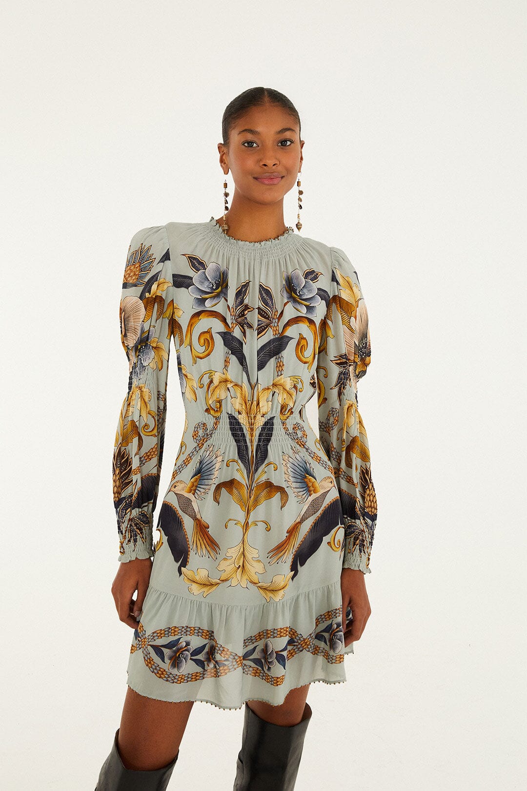 snake gardenblue long slee vemini dress
