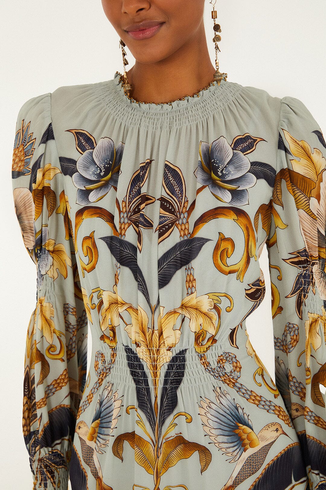 snake gardenblue long slee vemini dress