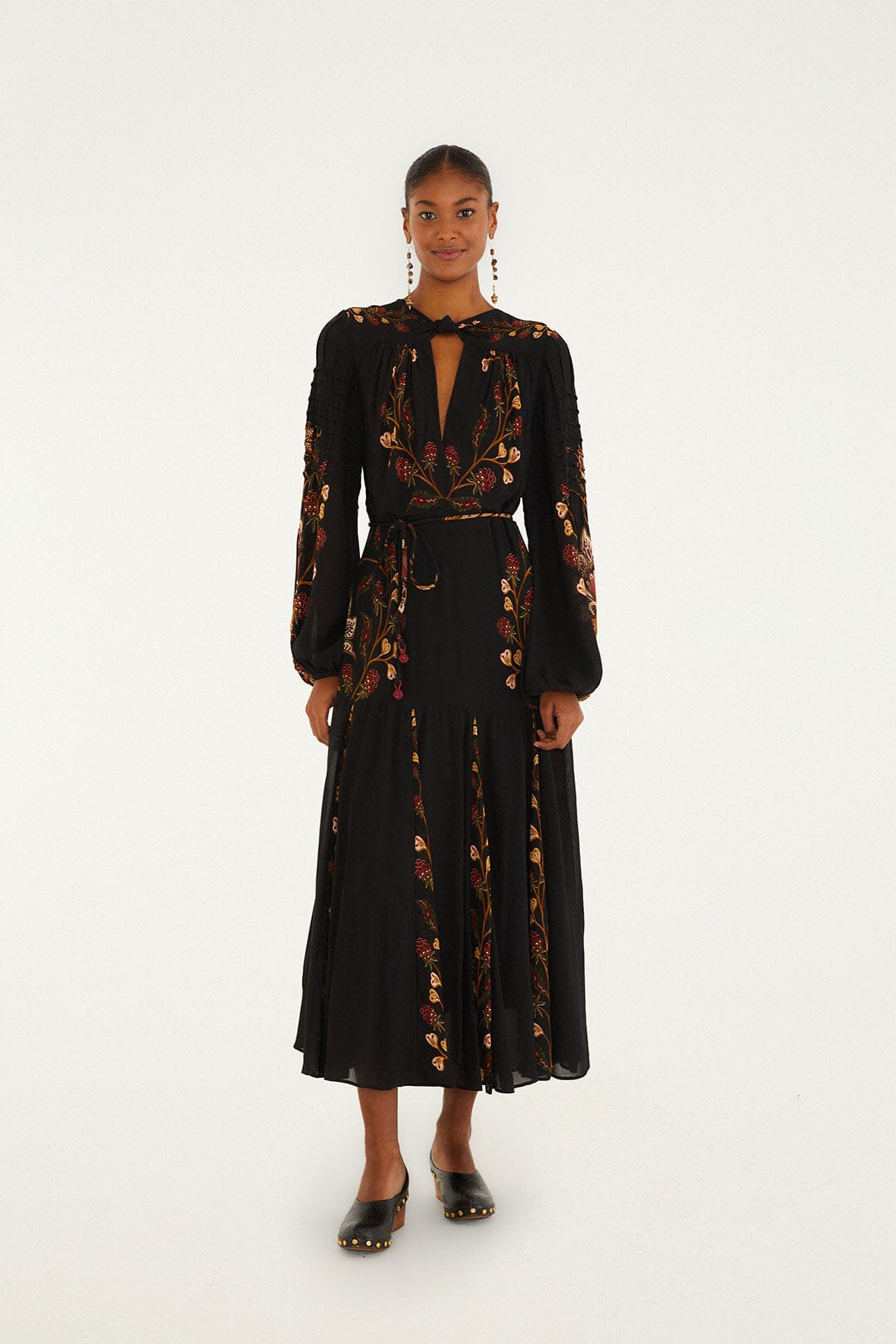 Maxivestido plisado de manga larga Black Berry Garden