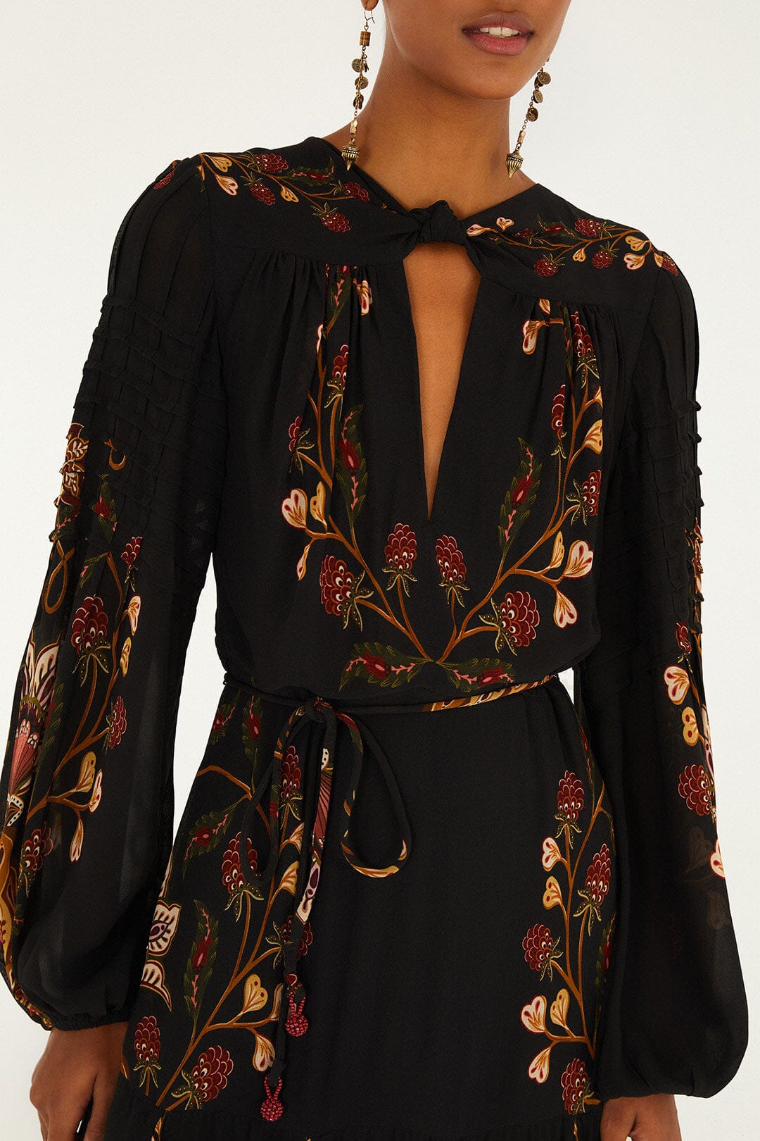 Maxivestido plisado de manga larga Black Berry Garden