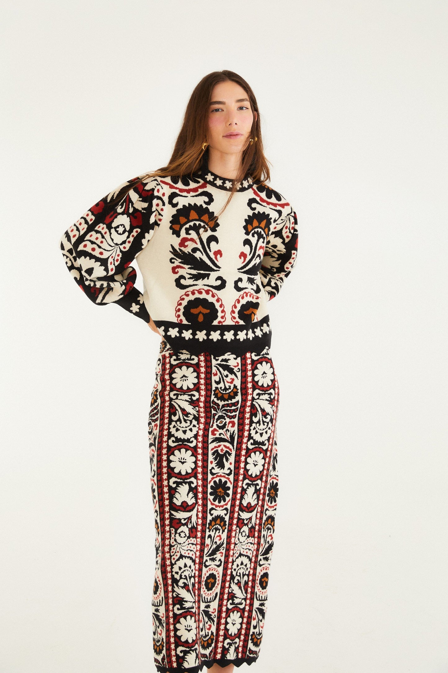 winter tapestry stripes knit skirt