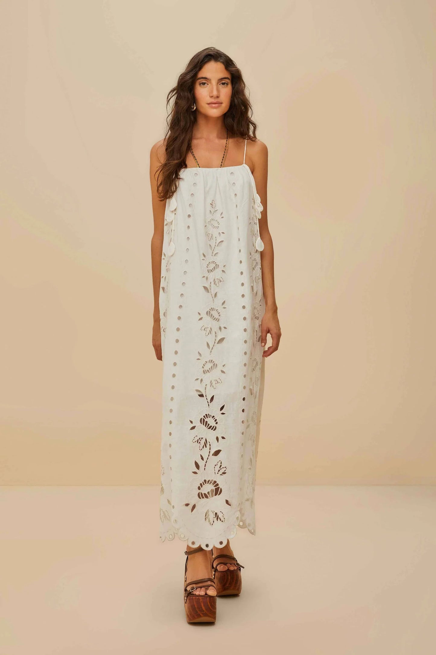 Vestido maxi richelieu lenzing™ ecovero™ euroflax™ blanco roto