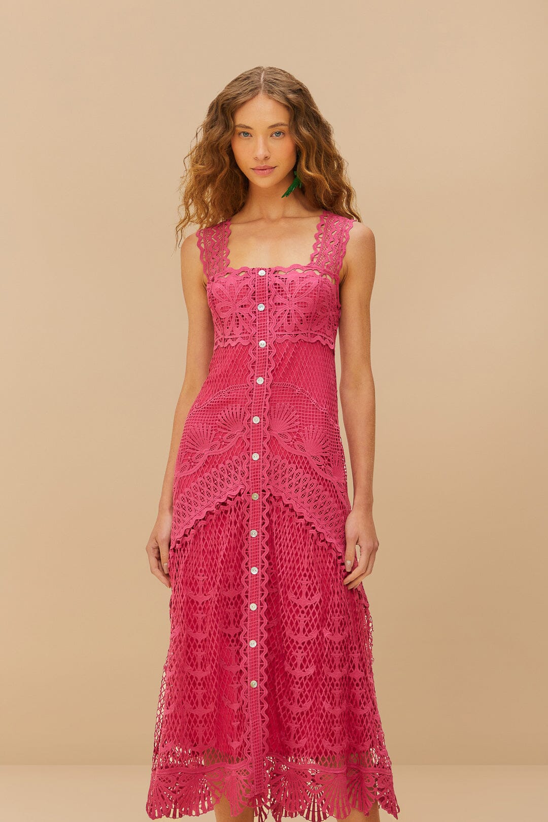 Maxi Vestido Guipur Náutico Rosa
