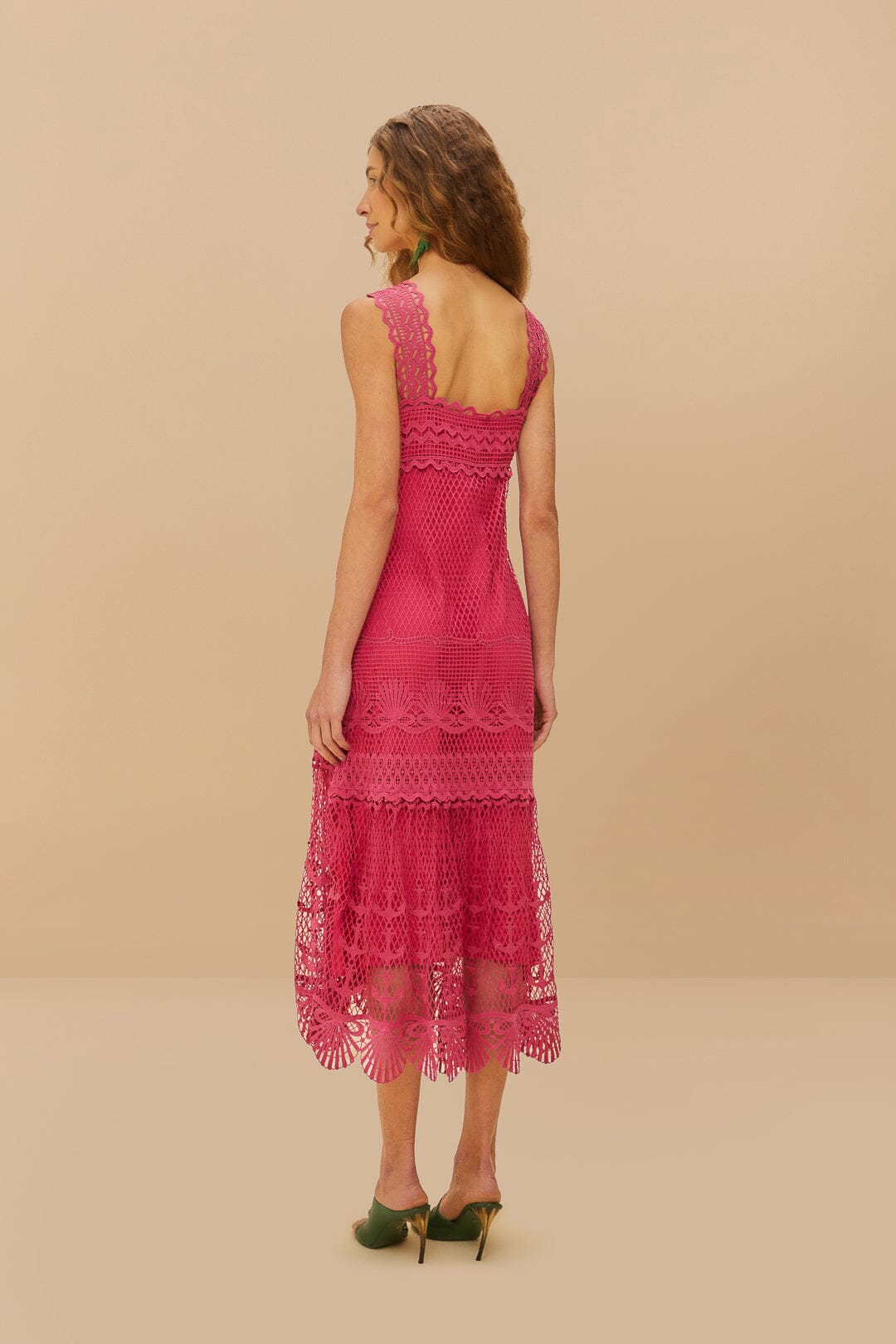 Maxi Vestido Guipur Náutico Rosa