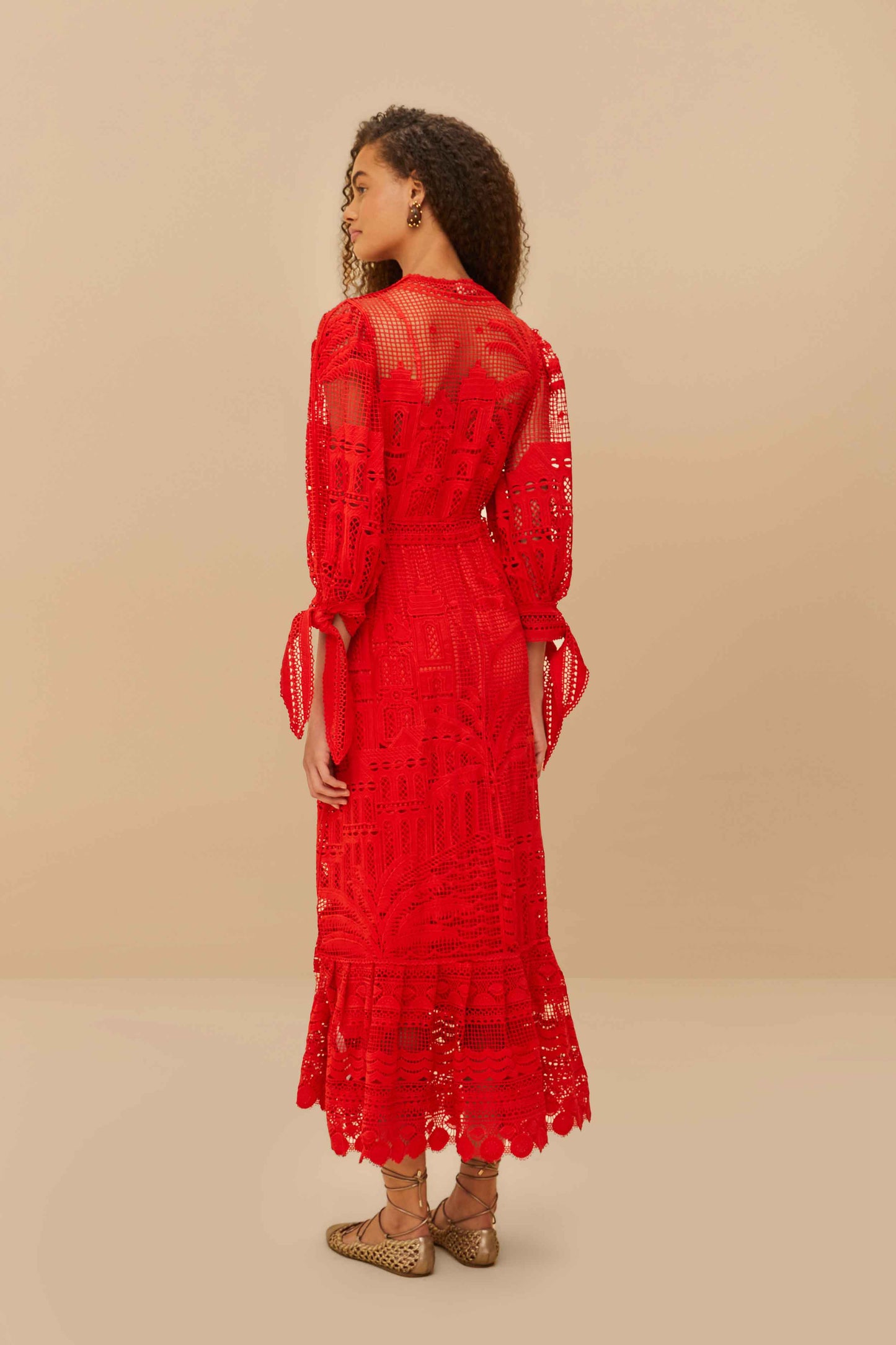 Maxi Vestido Morada Boa Guipure Rojo