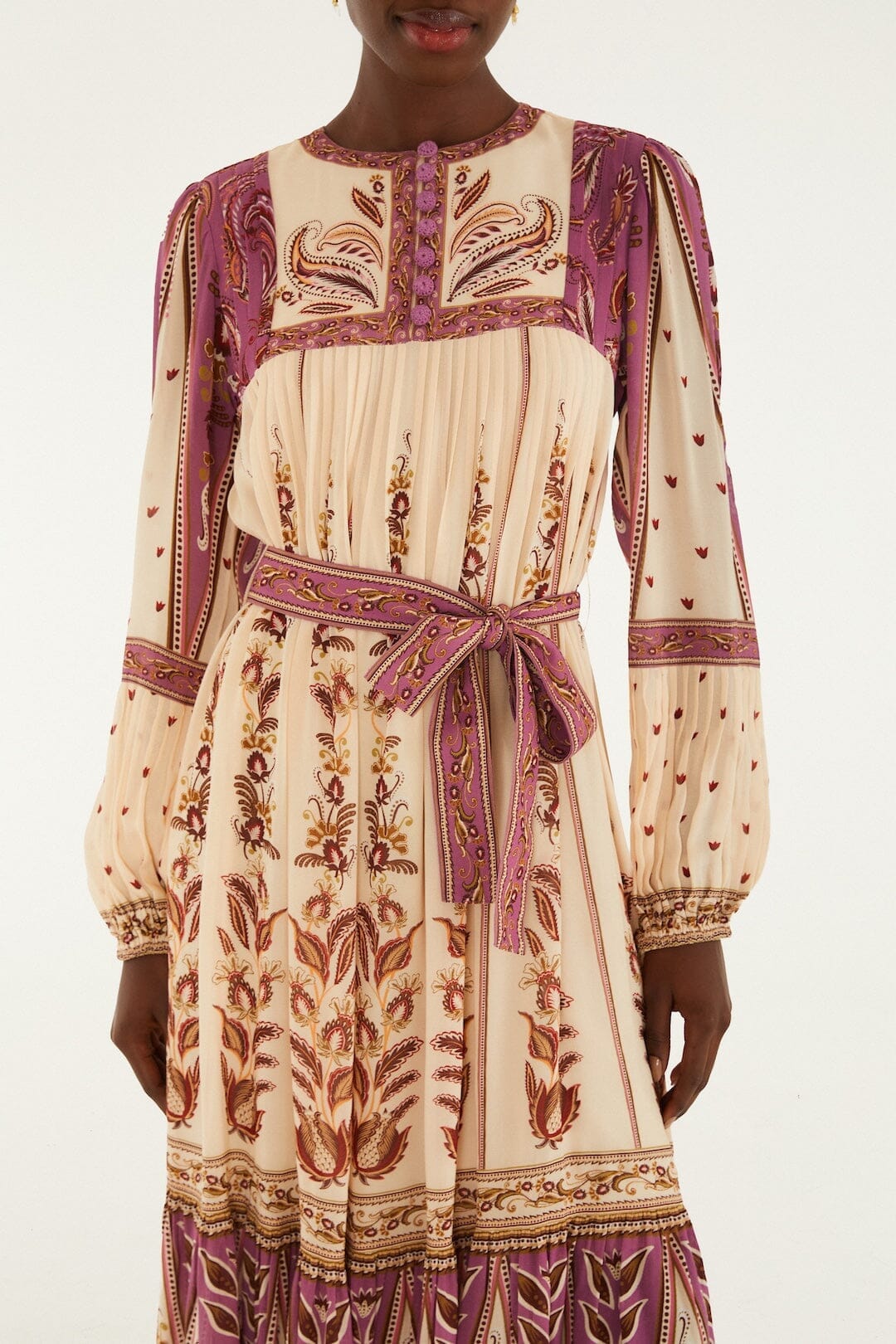 delicate ainika sand long sleeve maxi dress