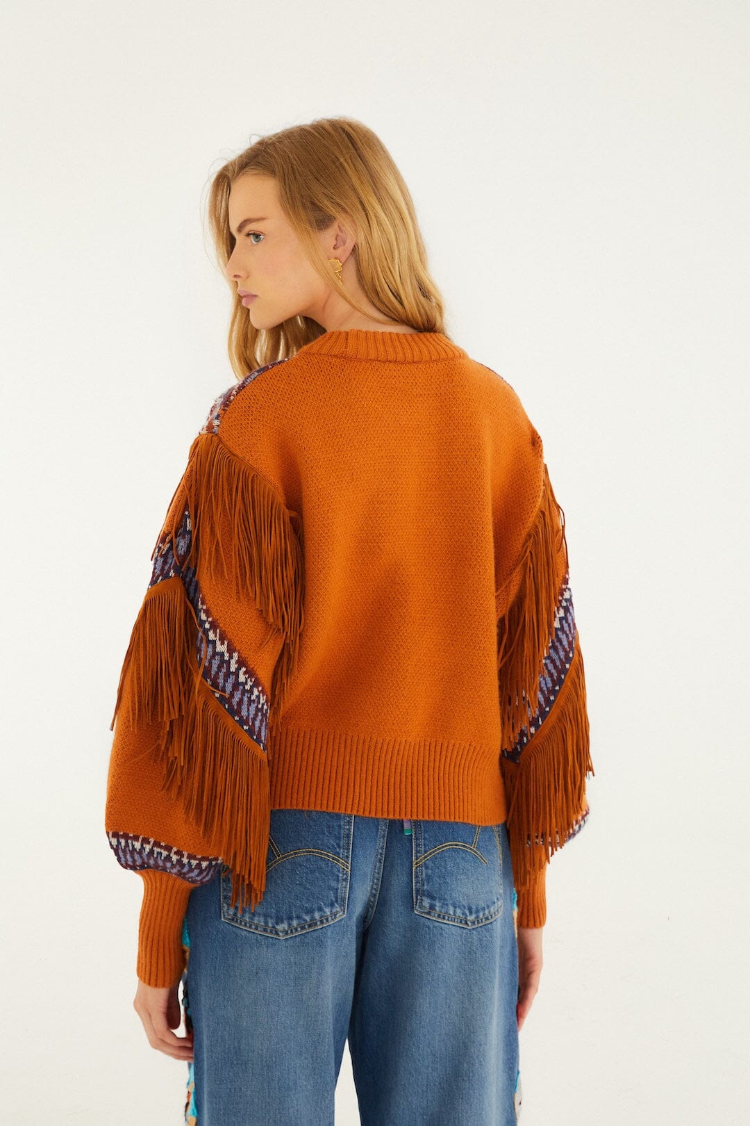 arabesque scarf fringe knit sweater
