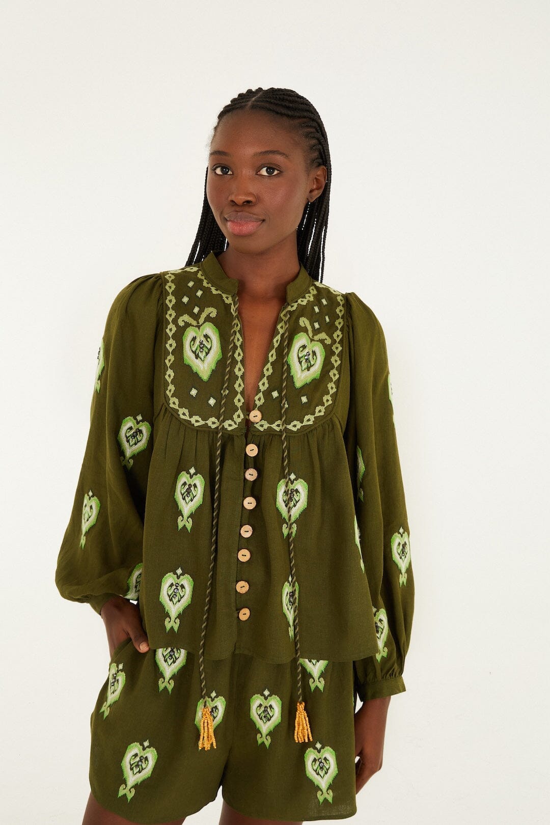 green embroidered blouse