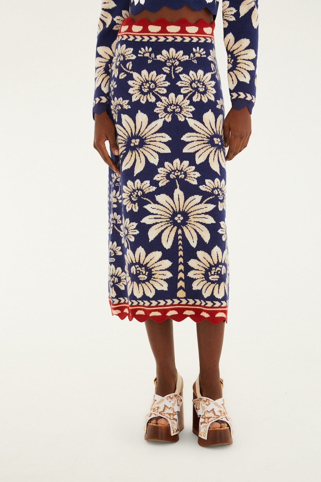 LUNA BLUE KNIT MIDI SKIRT