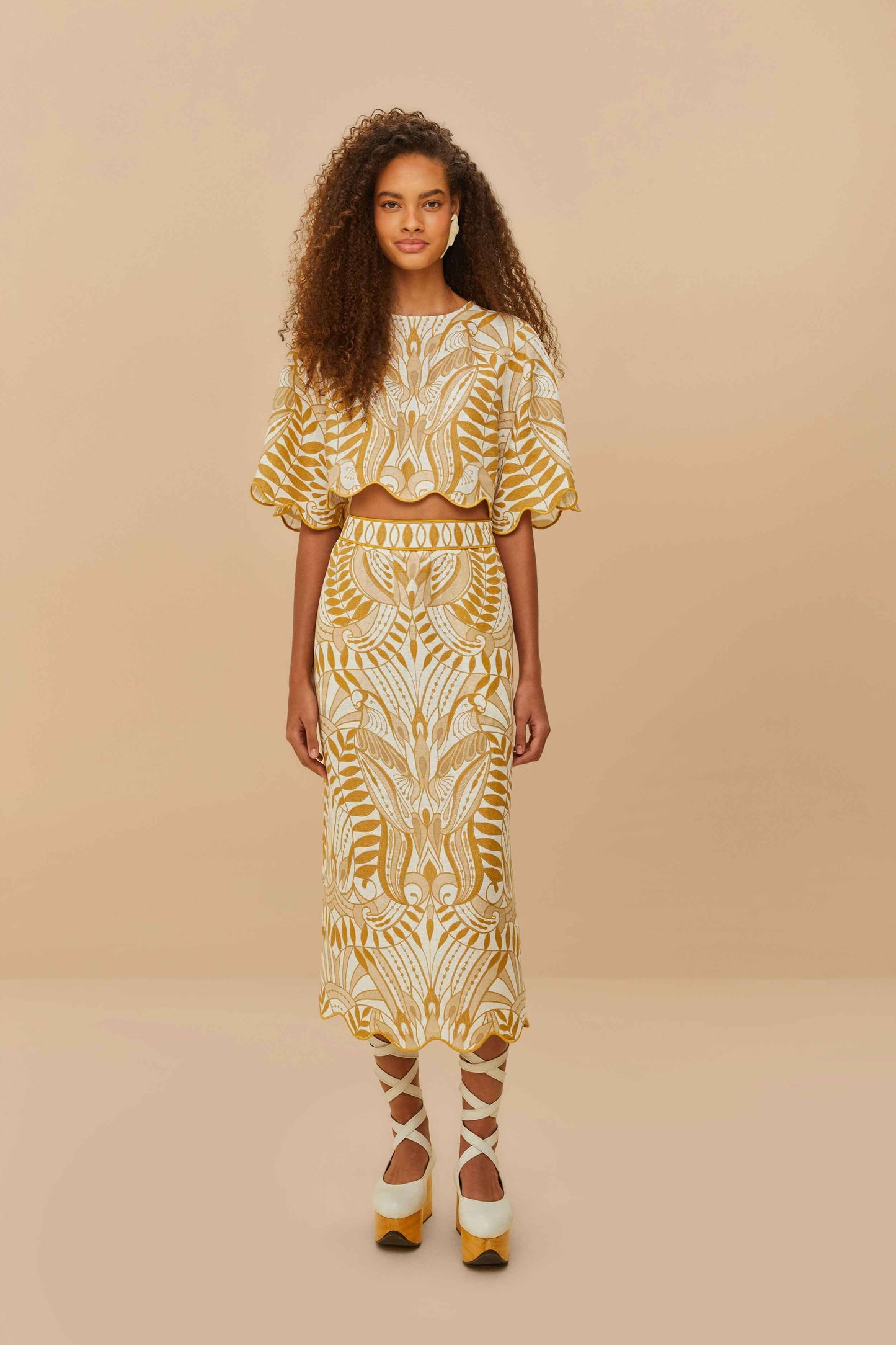 Off-White Lace Nature Euroflax™ Premium Linen Falda Midi