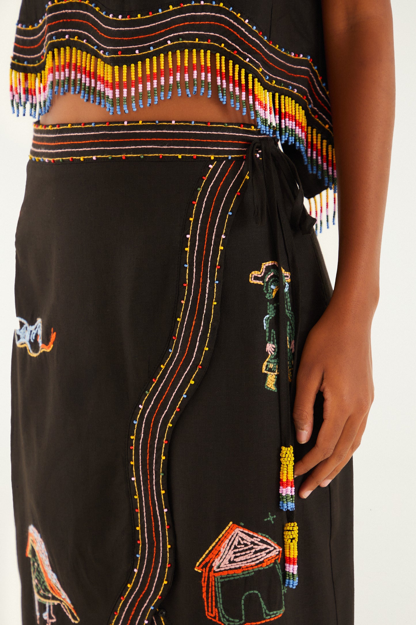 ANA LEOVY FARM RIO FIGURES WRAP MIDI SKIRT