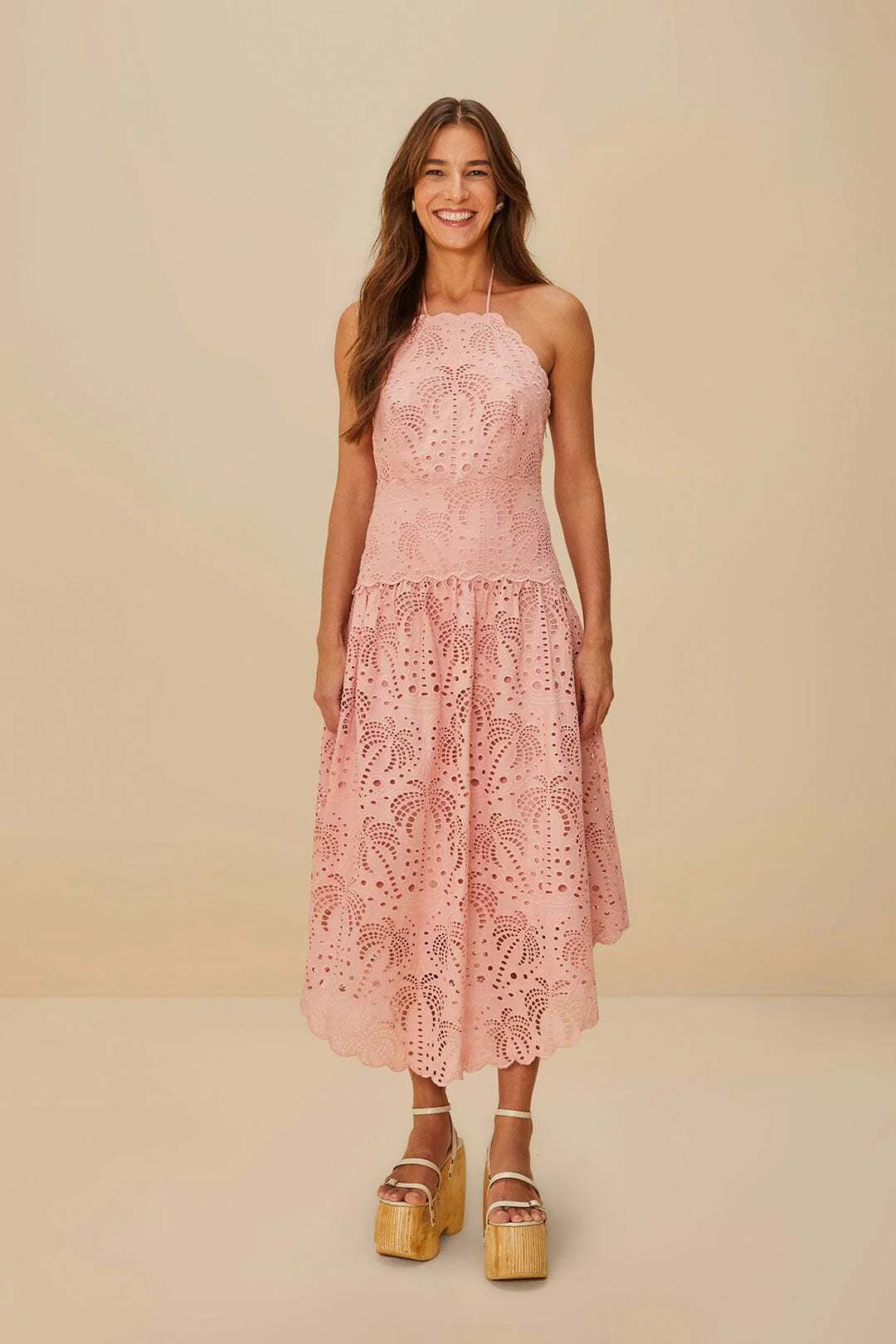 Vestido midi de palmeras rosa