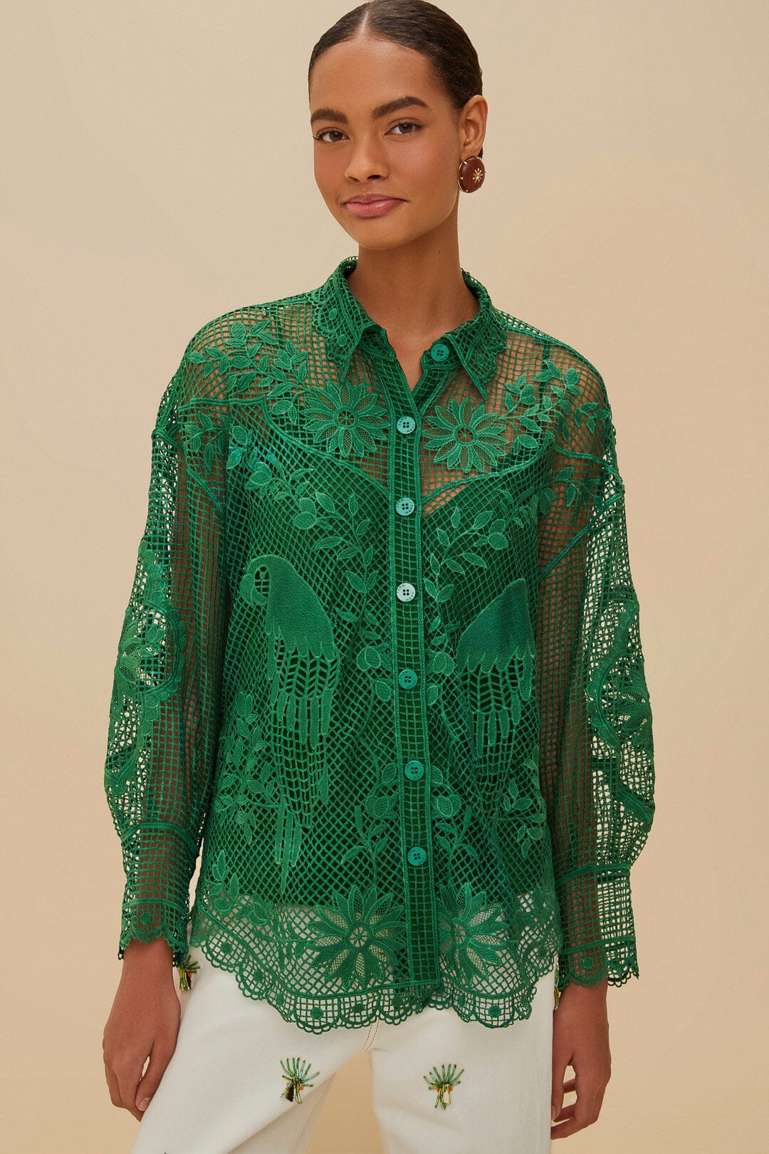 Camisa guipur paisaje verde