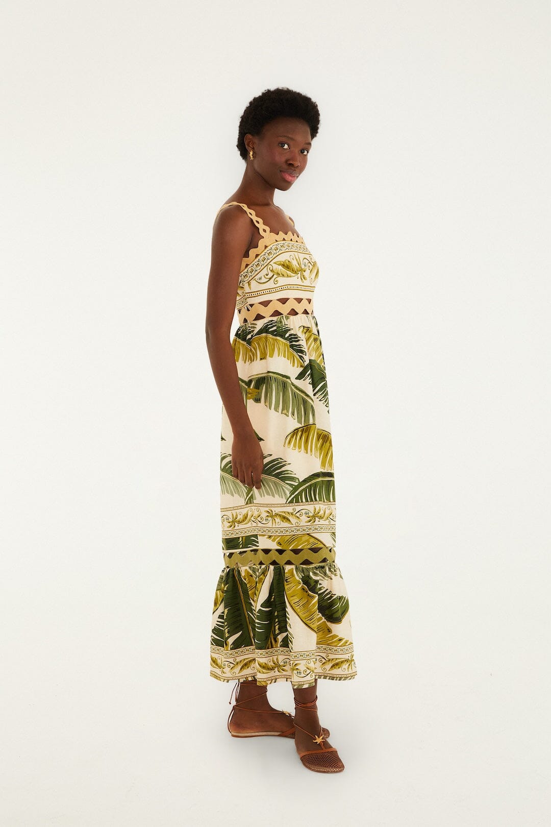 Maxi Vestido Trancoso Arena con Ribete Ondulado