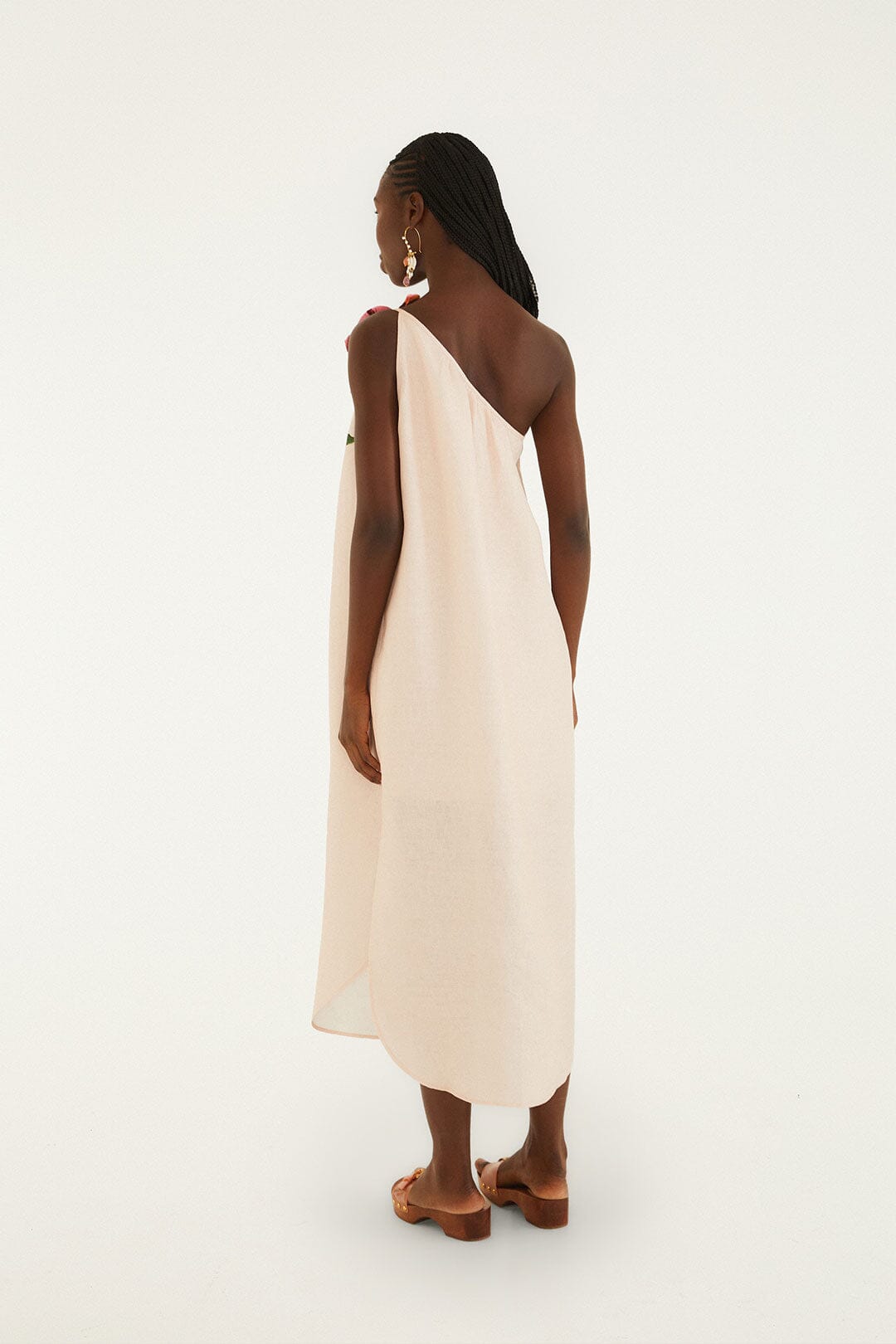 Maxi Vestido Rosa Garden Terrace 3D de Un Hombro