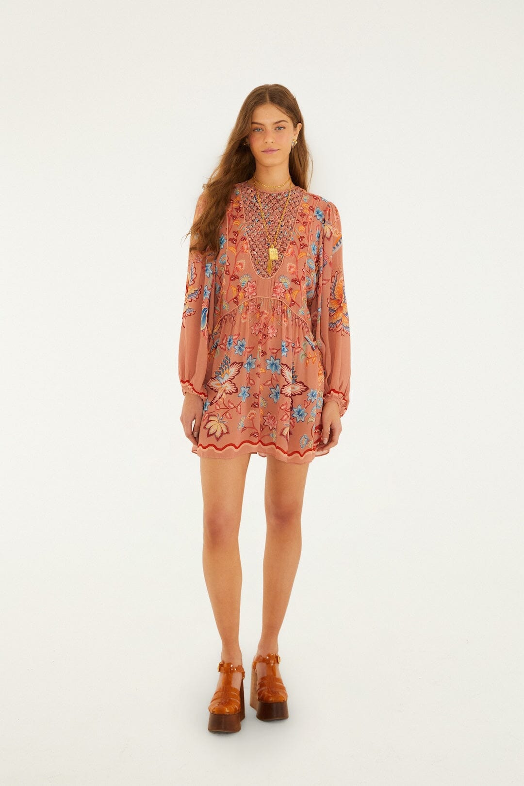vestidos boho enchance de encaje moca de manga larga