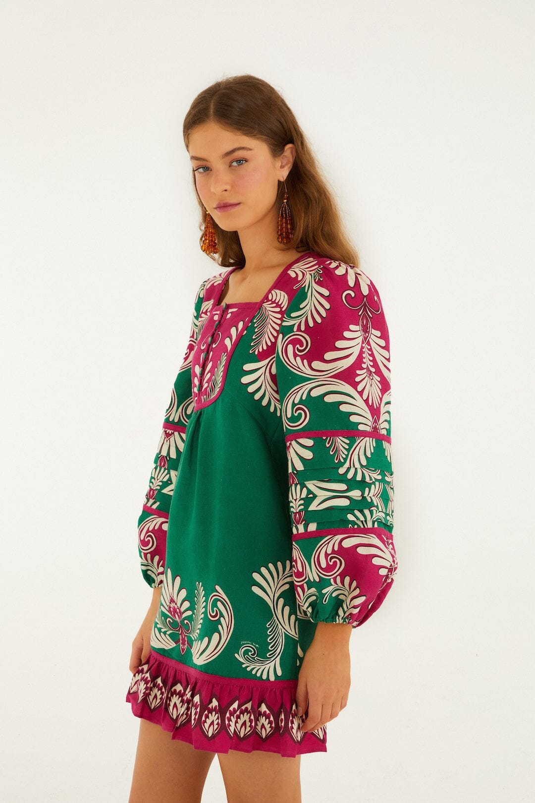 Vestido Mini Multicolor Spring Arabesc de Manga Larga