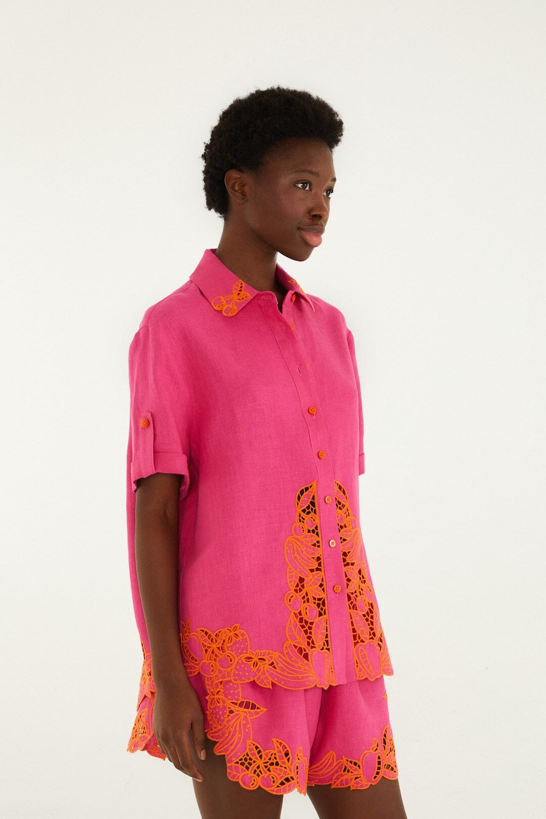 Camisa Artesanal Rosa Fruit Richelieu