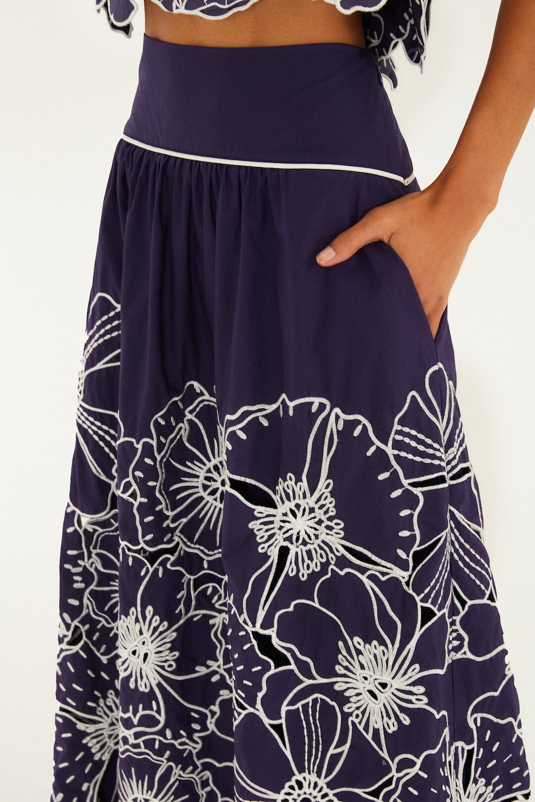 Maxi Falda Azul Flores Richelieu