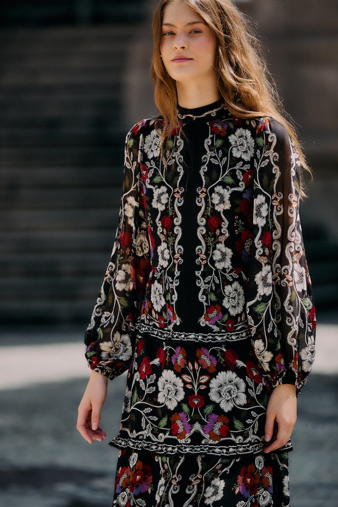 rococo flowers black maxi dress