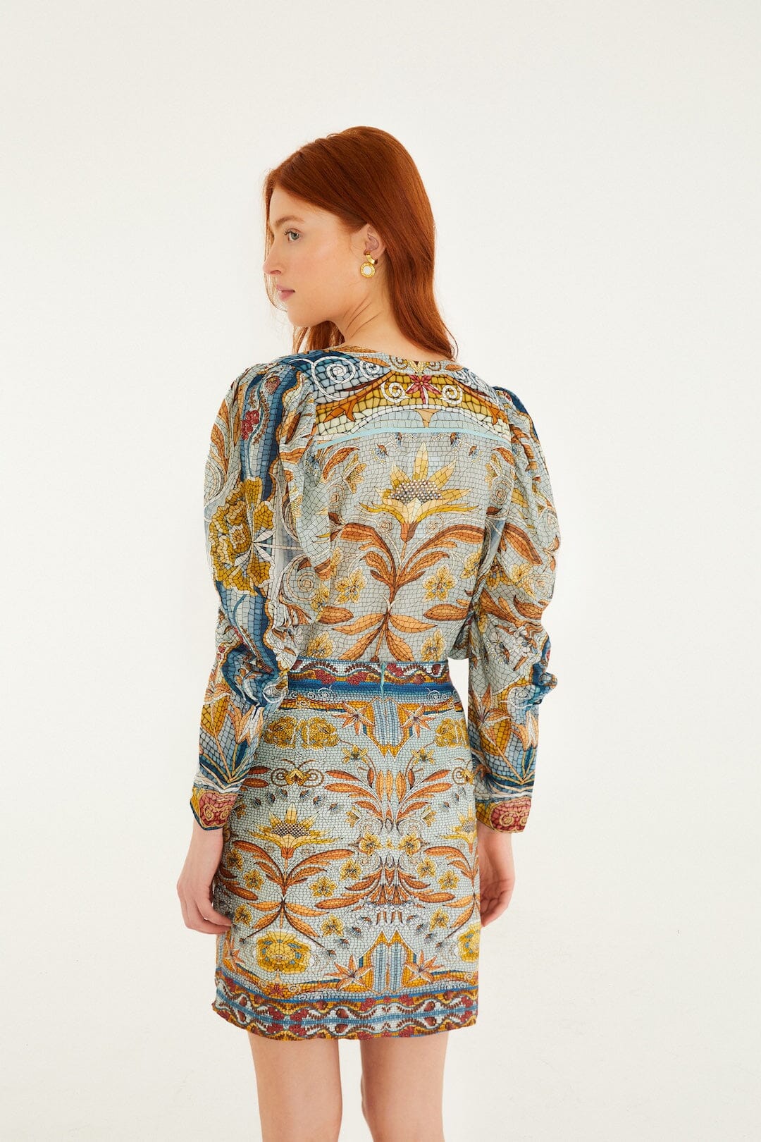 MOSAIC GARDEN SOFT BLUE MINI SKIRT