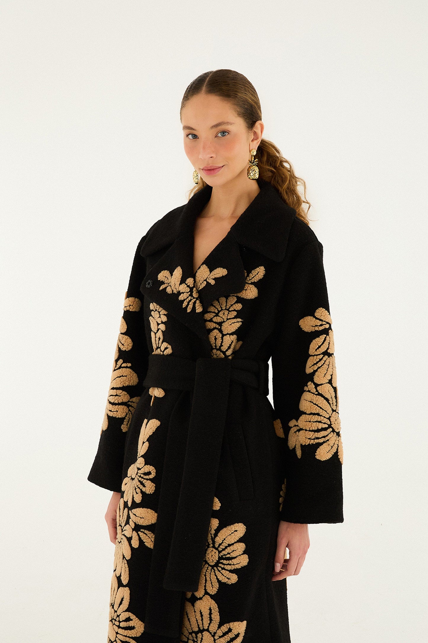 bold flowers black fleece