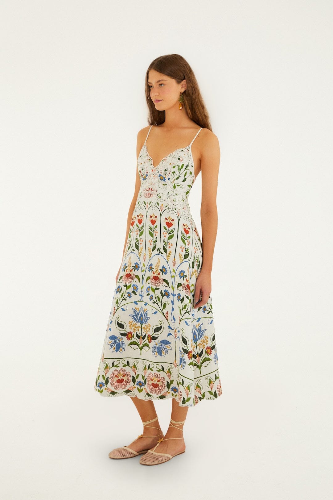Vestido Midi Blanco Hueso Stitched Garden