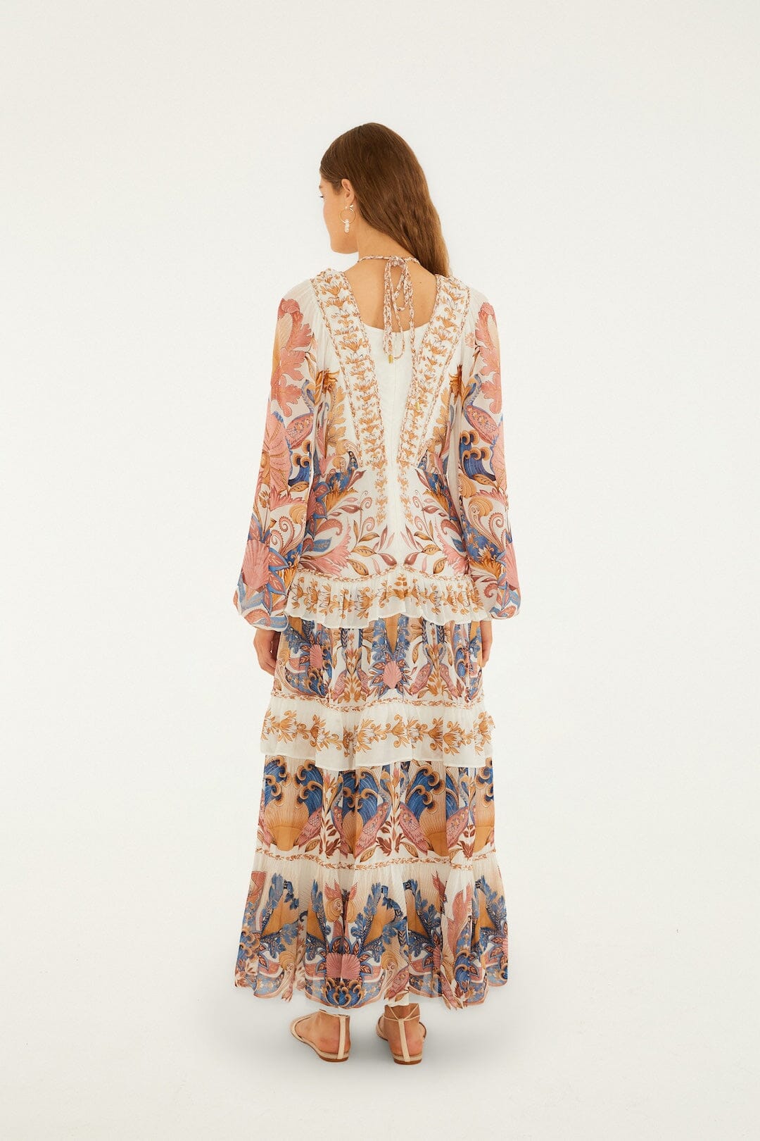 vestido largo sea garden blanco roto con detalles de trenzas