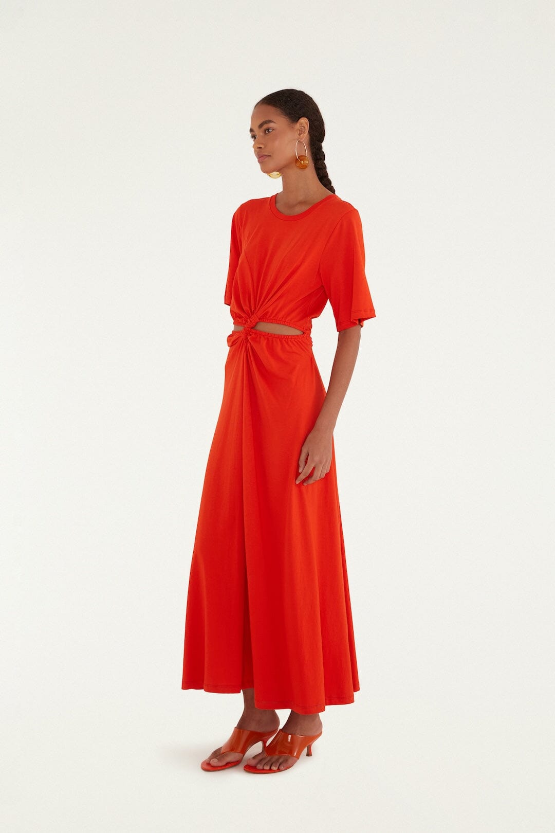 Maxi Vestido Rojo Artsy Flora con Abertura