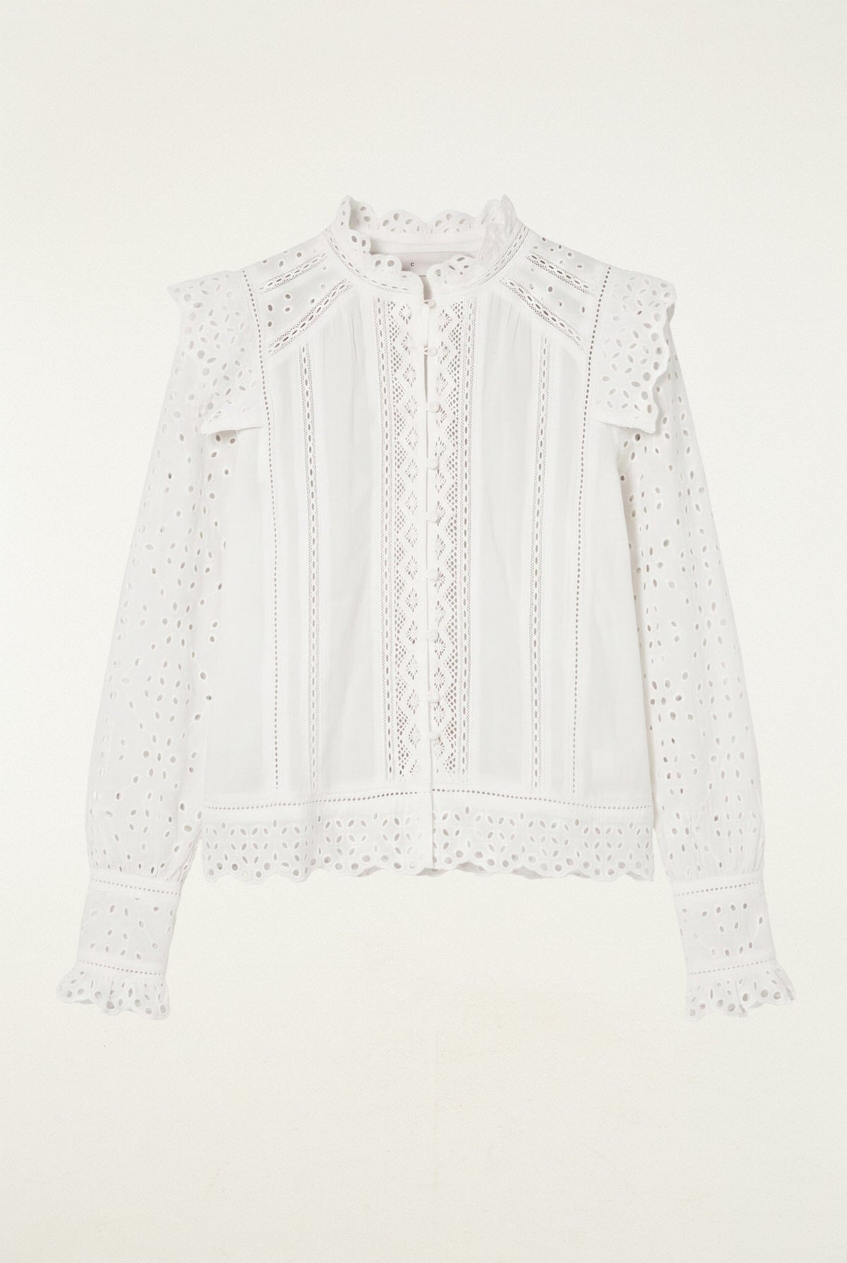Blusa Eyelet con olanes de manga larga