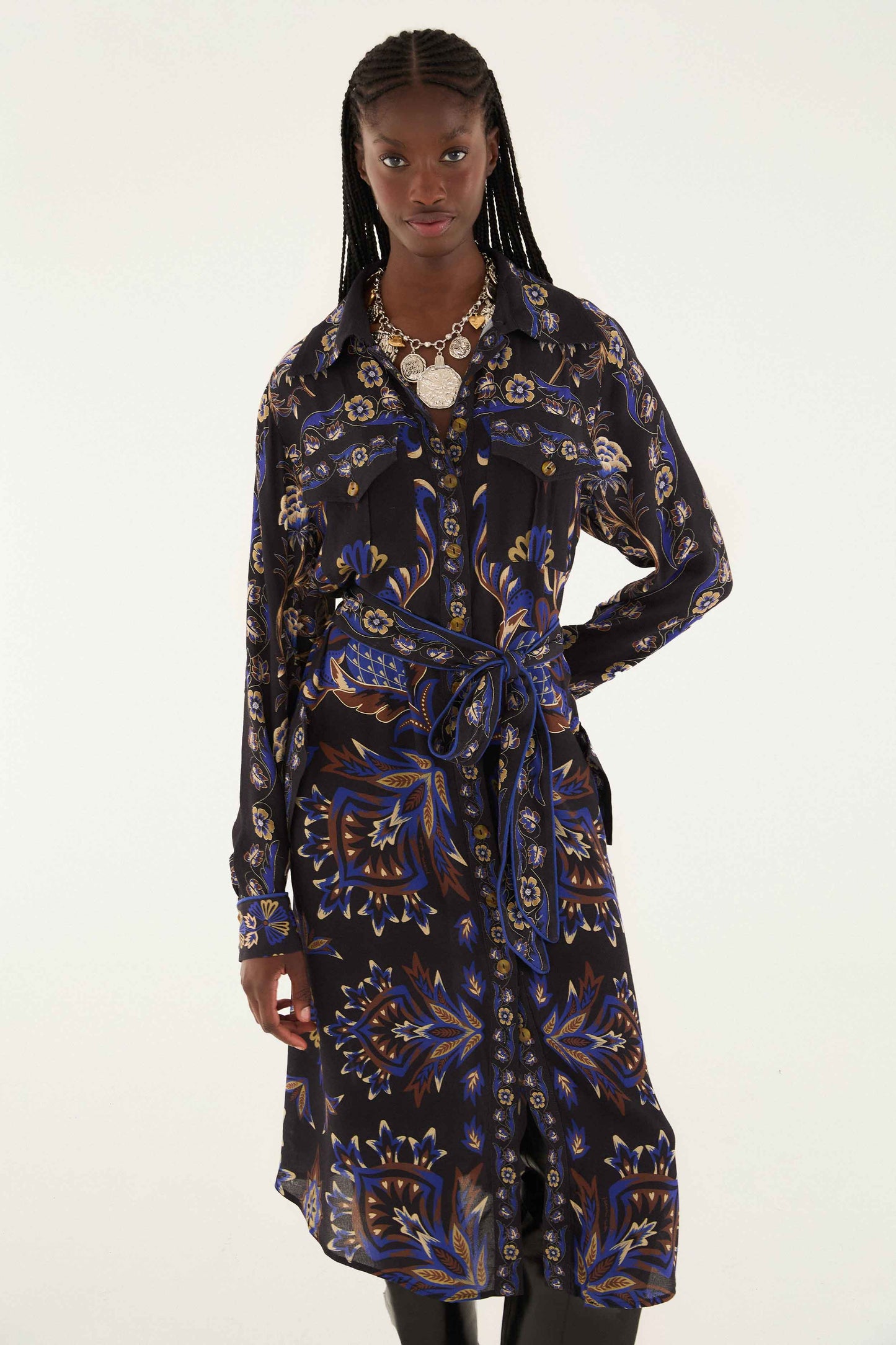 arabesque mix scarves black midi dress