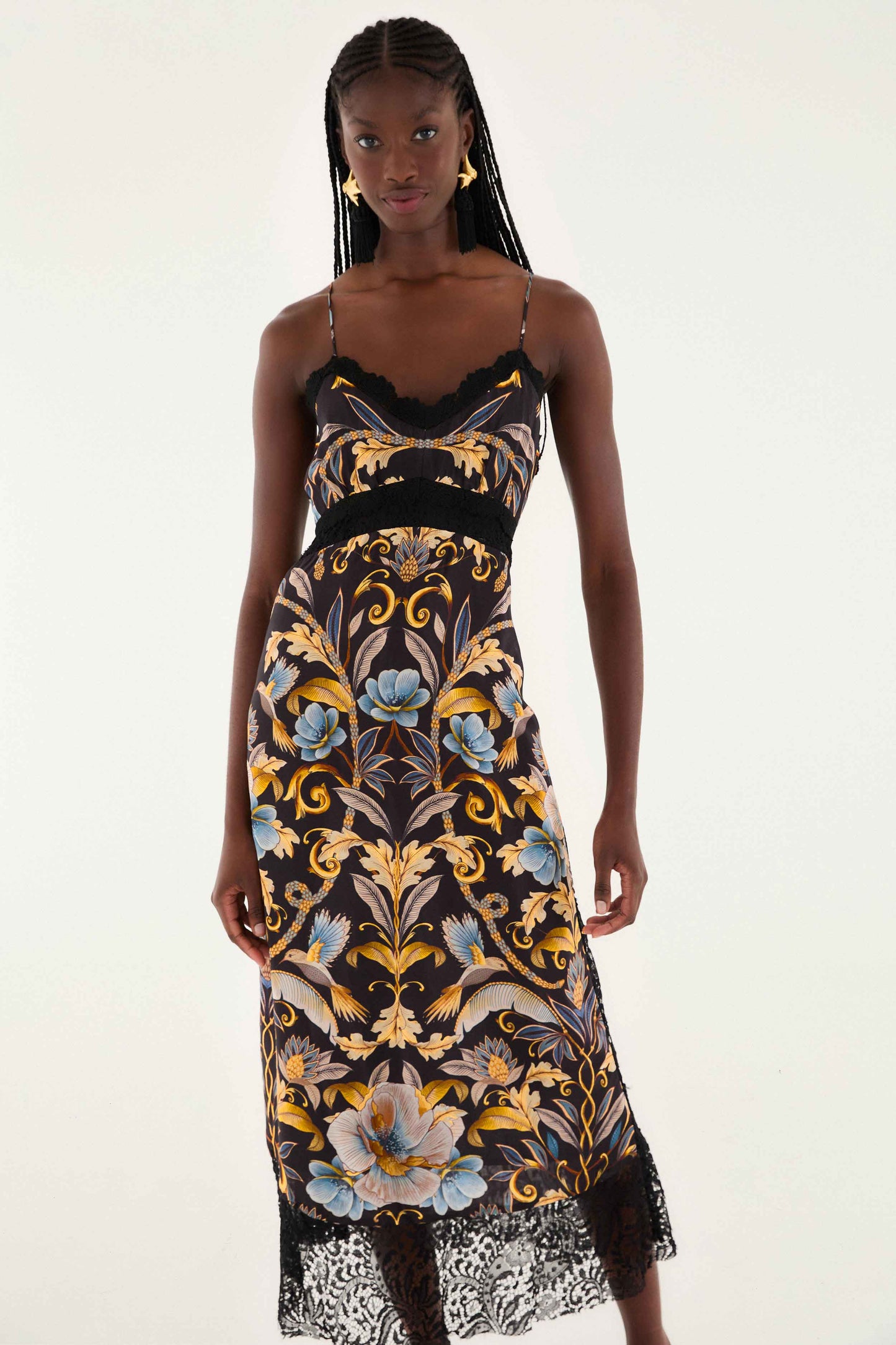 Vestido negro Flowerful Garden Midi