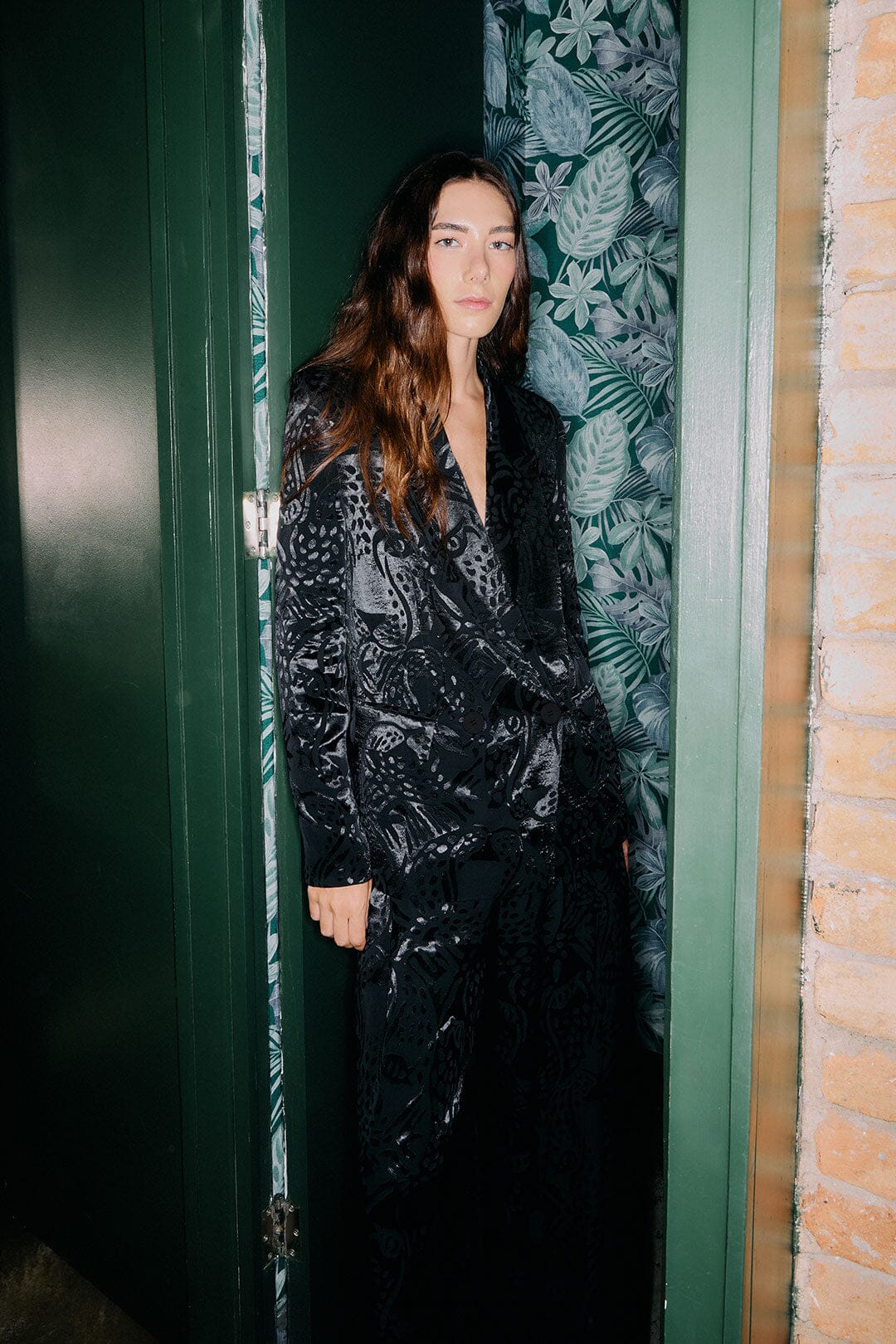 leopard jacquard black blazer