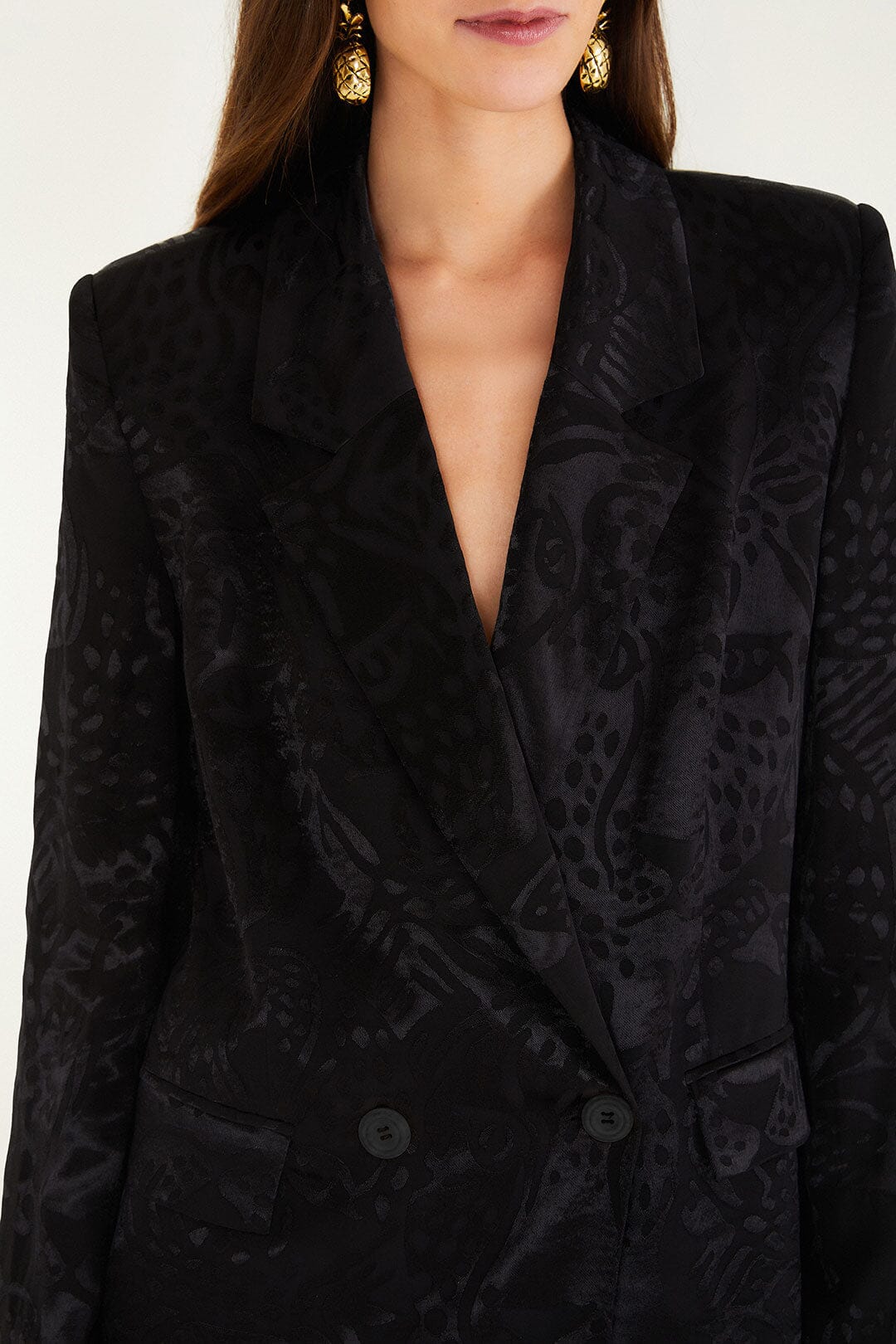 leopard jacquard black blazer