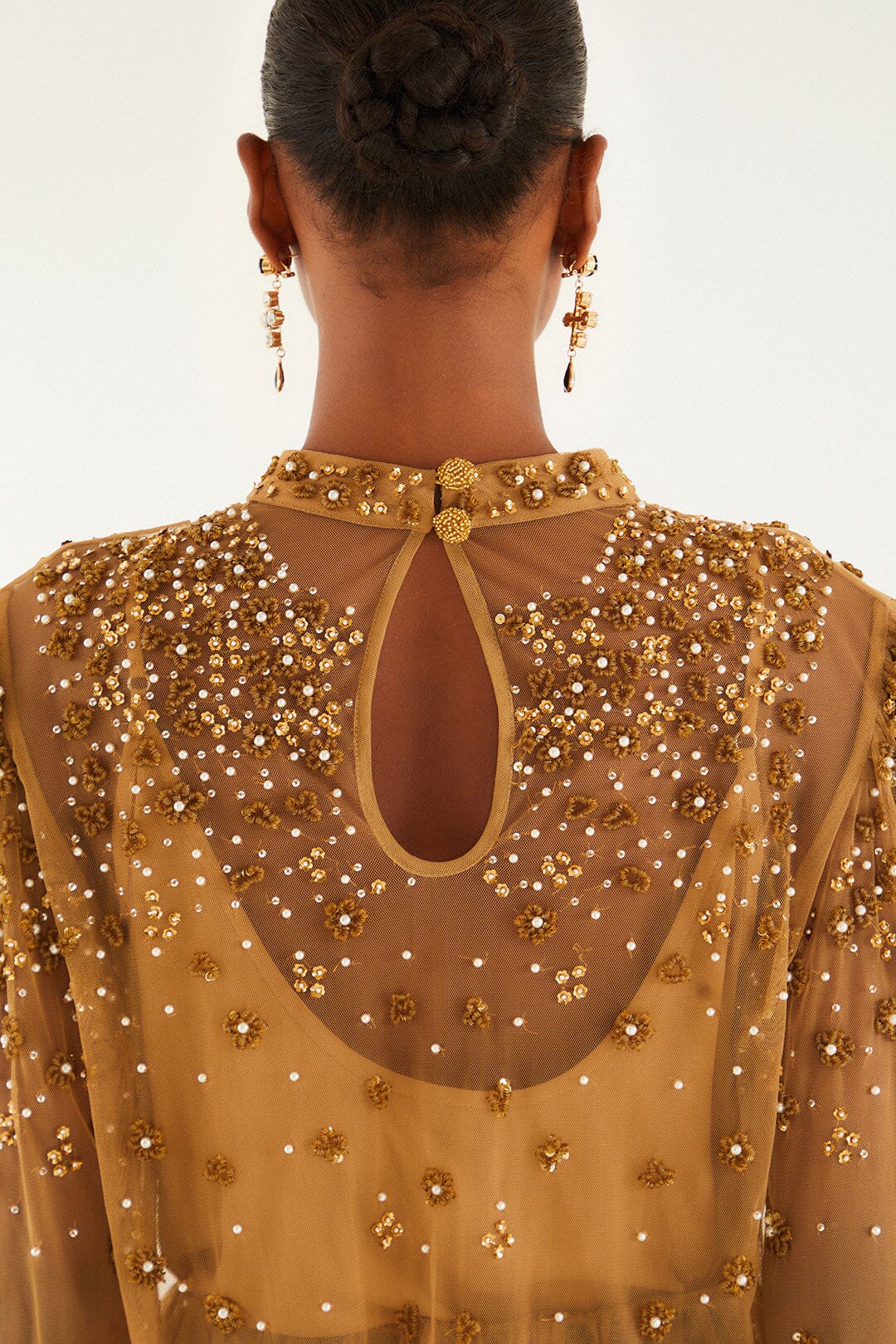 embroidered tulle bubble caramel blouse
