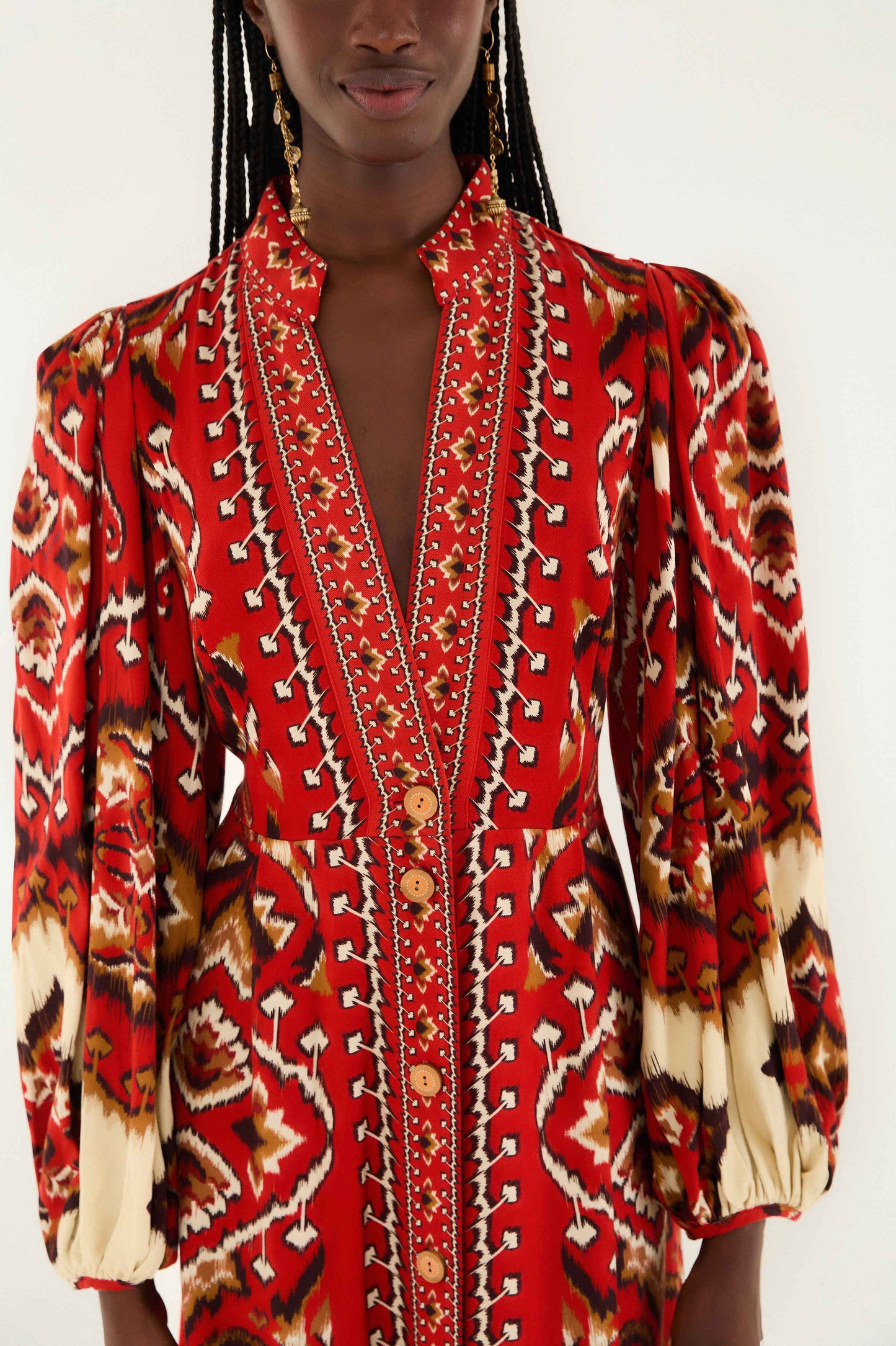 vestido largo crema ikat piña ainika
