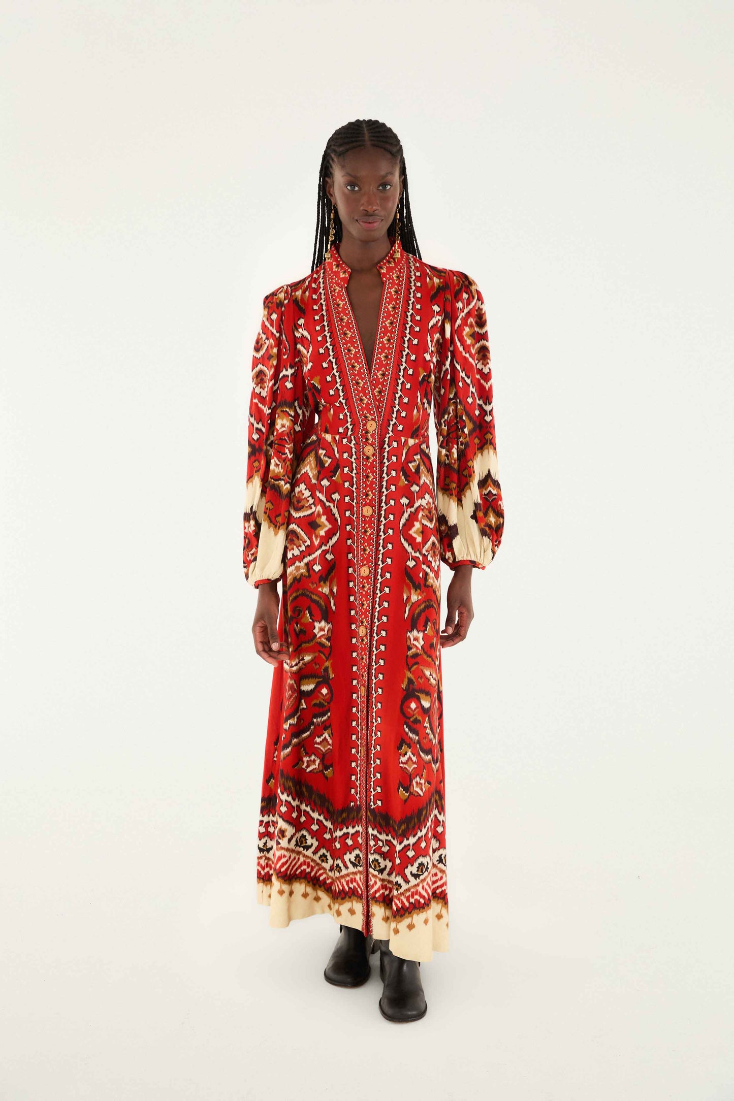 ainika pineapple ikat cream maxi dress