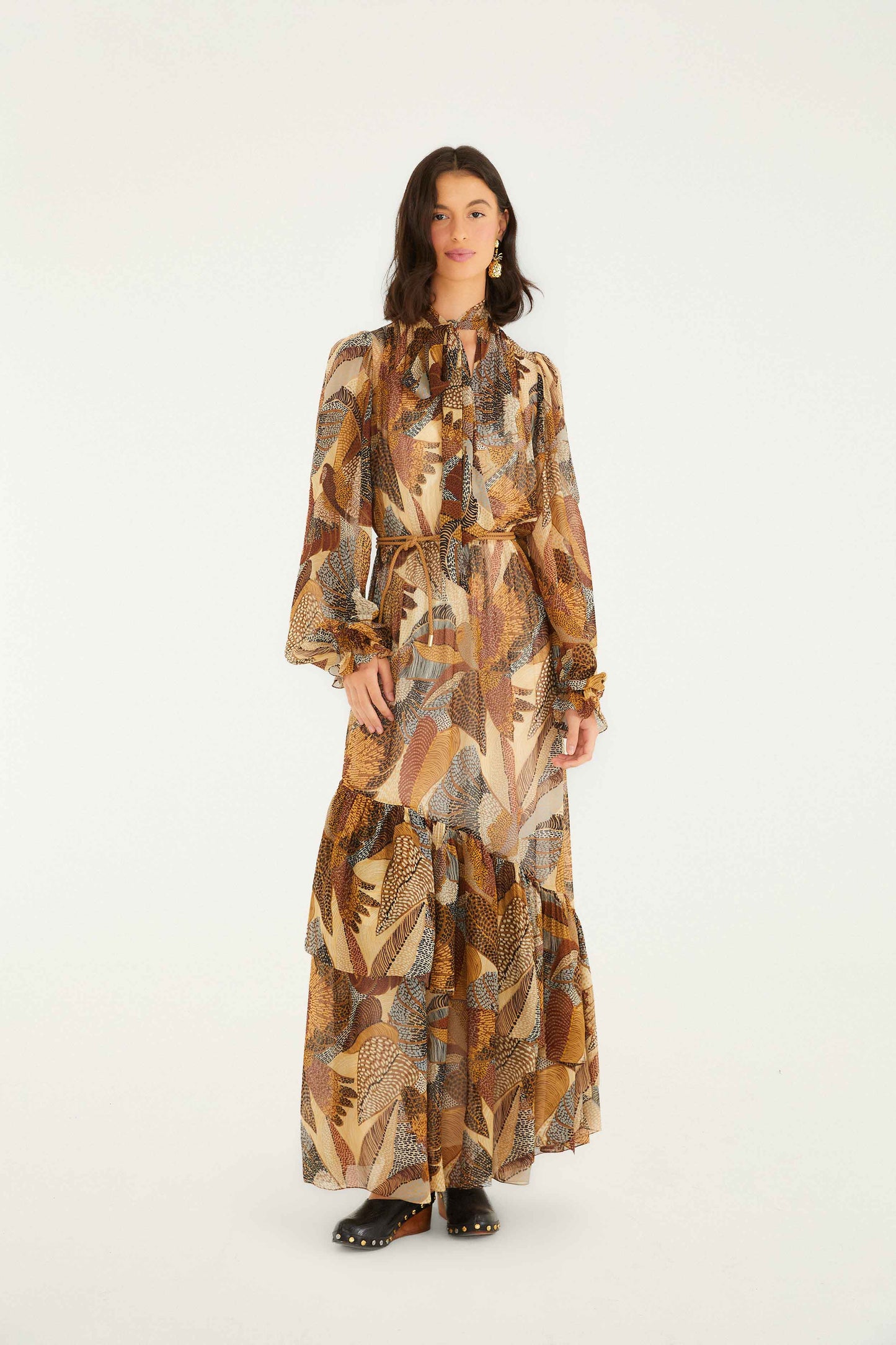 Maxi Vestido Manga Larga Lunares Crema