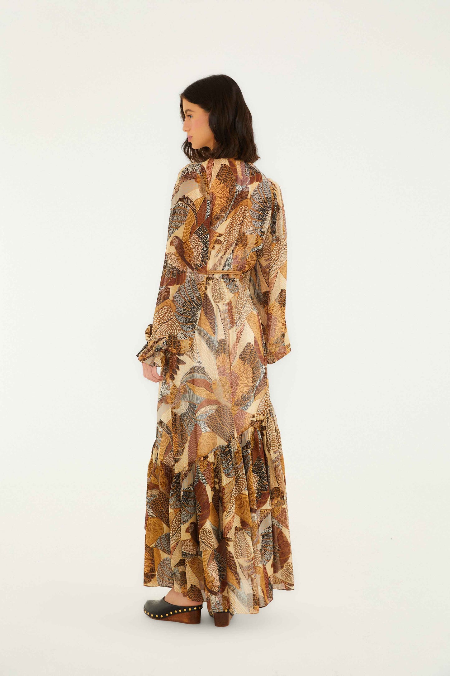 Maxi Vestido Manga Larga Lunares Crema