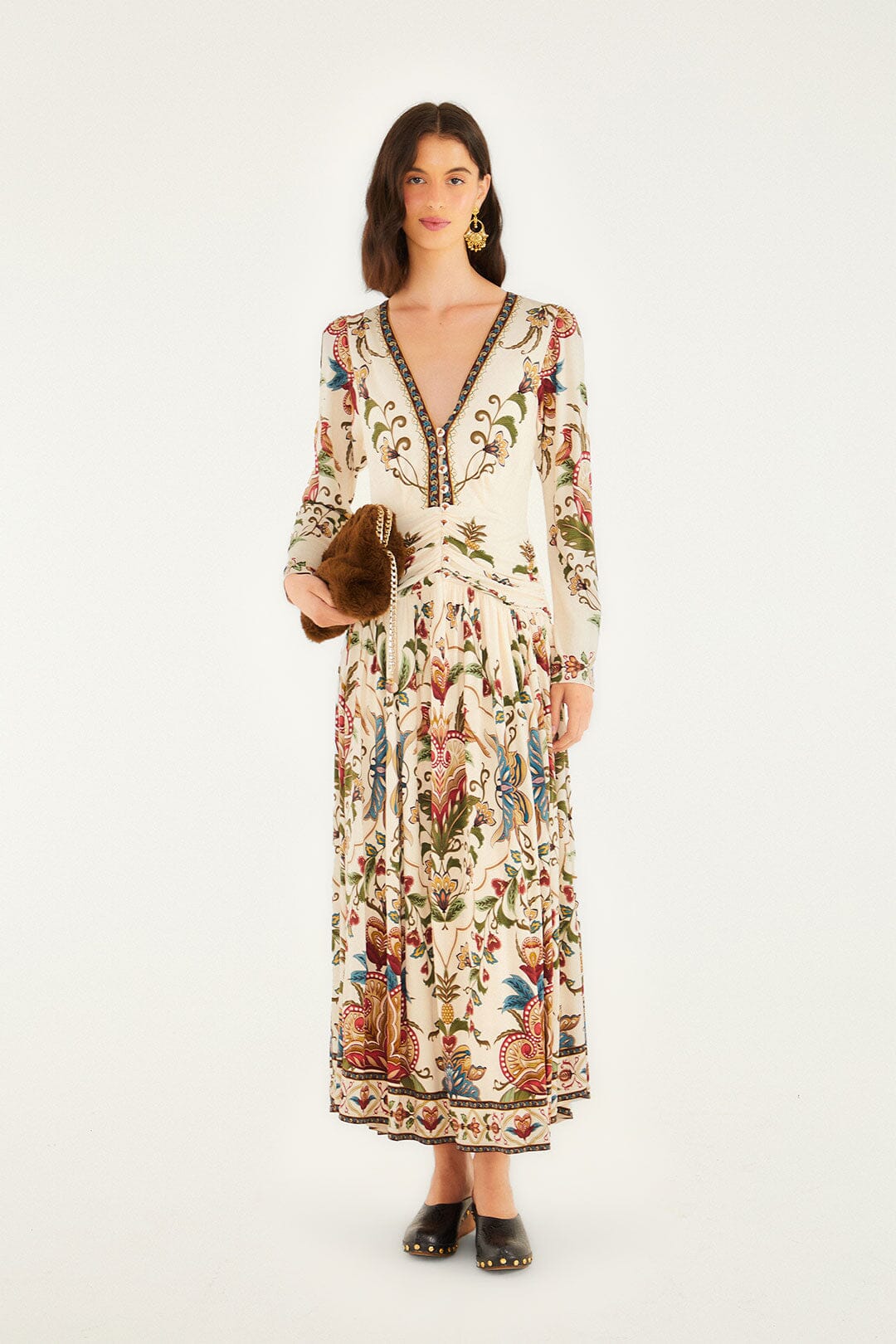 Vestido midi de manga larga Majestic Hearts crema