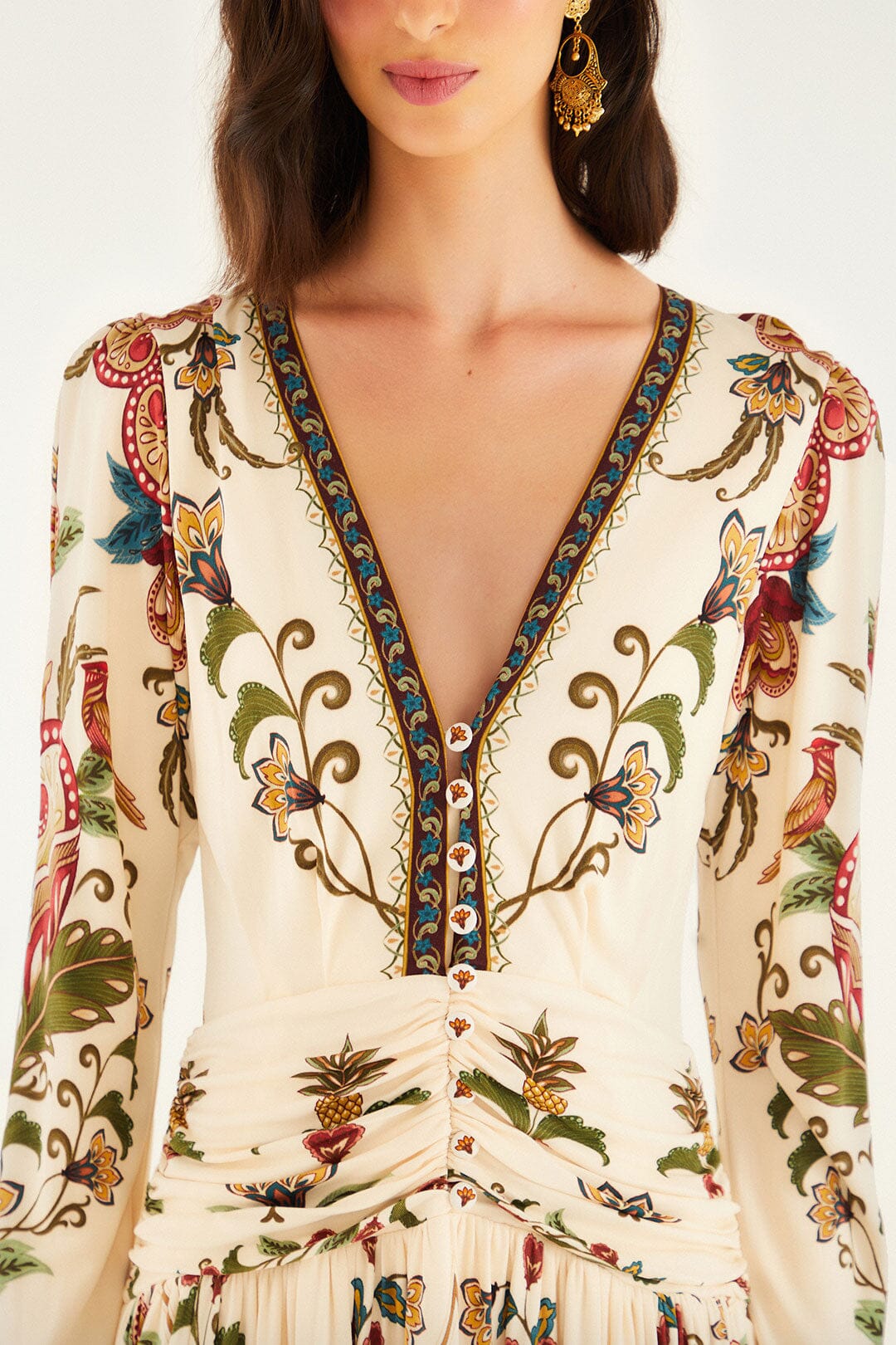 Vestido midi de manga larga Majestic Hearts crema