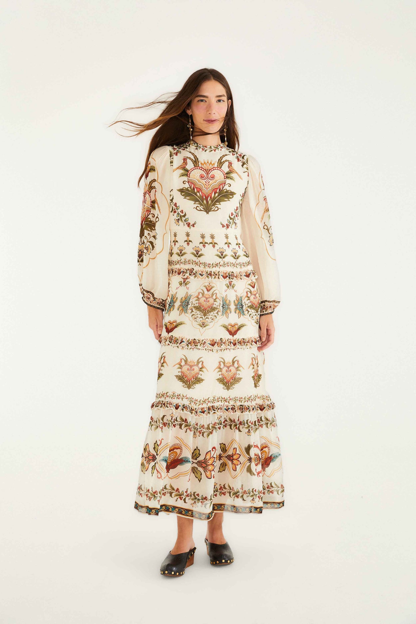 Maxi Vestido Majestic Hearts Crema