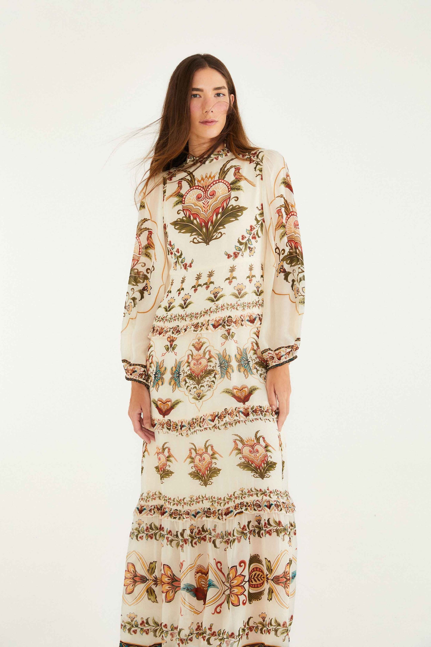 Maxi Vestido Majestic Hearts Crema