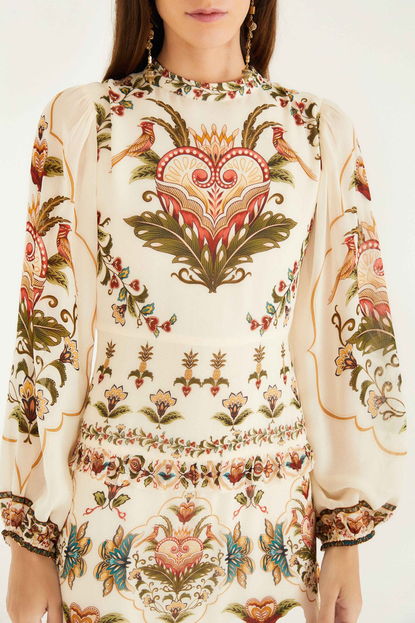Maxi Vestido Majestic Hearts Crema