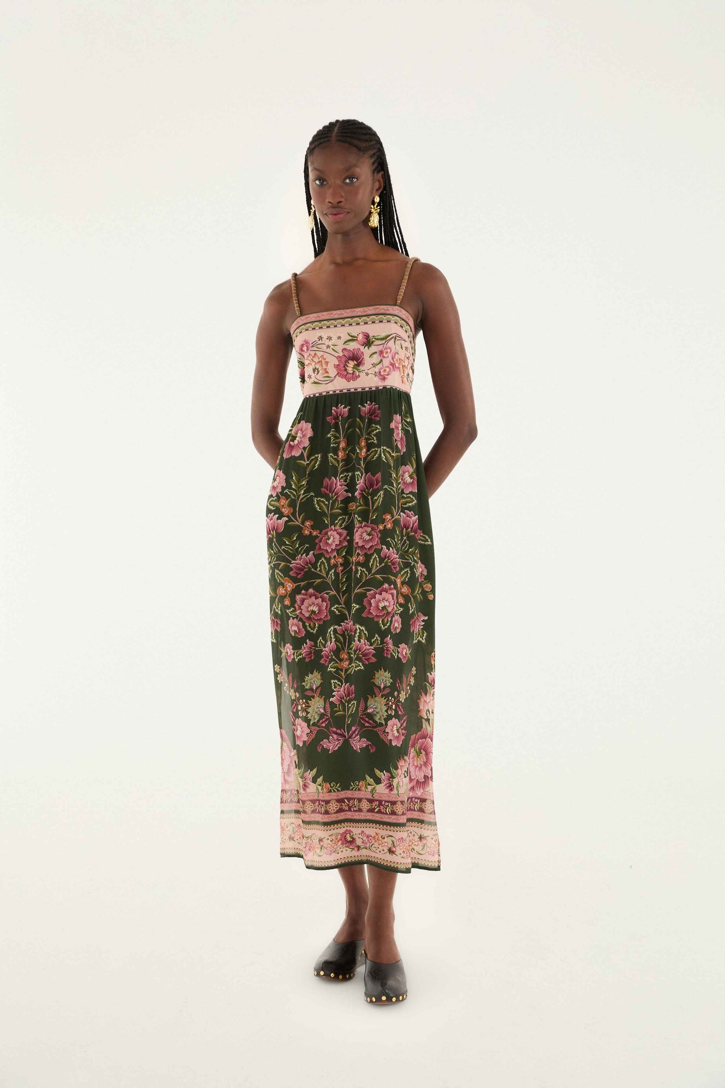 Vestido midi sin mangas Flowering Garden Tree verde